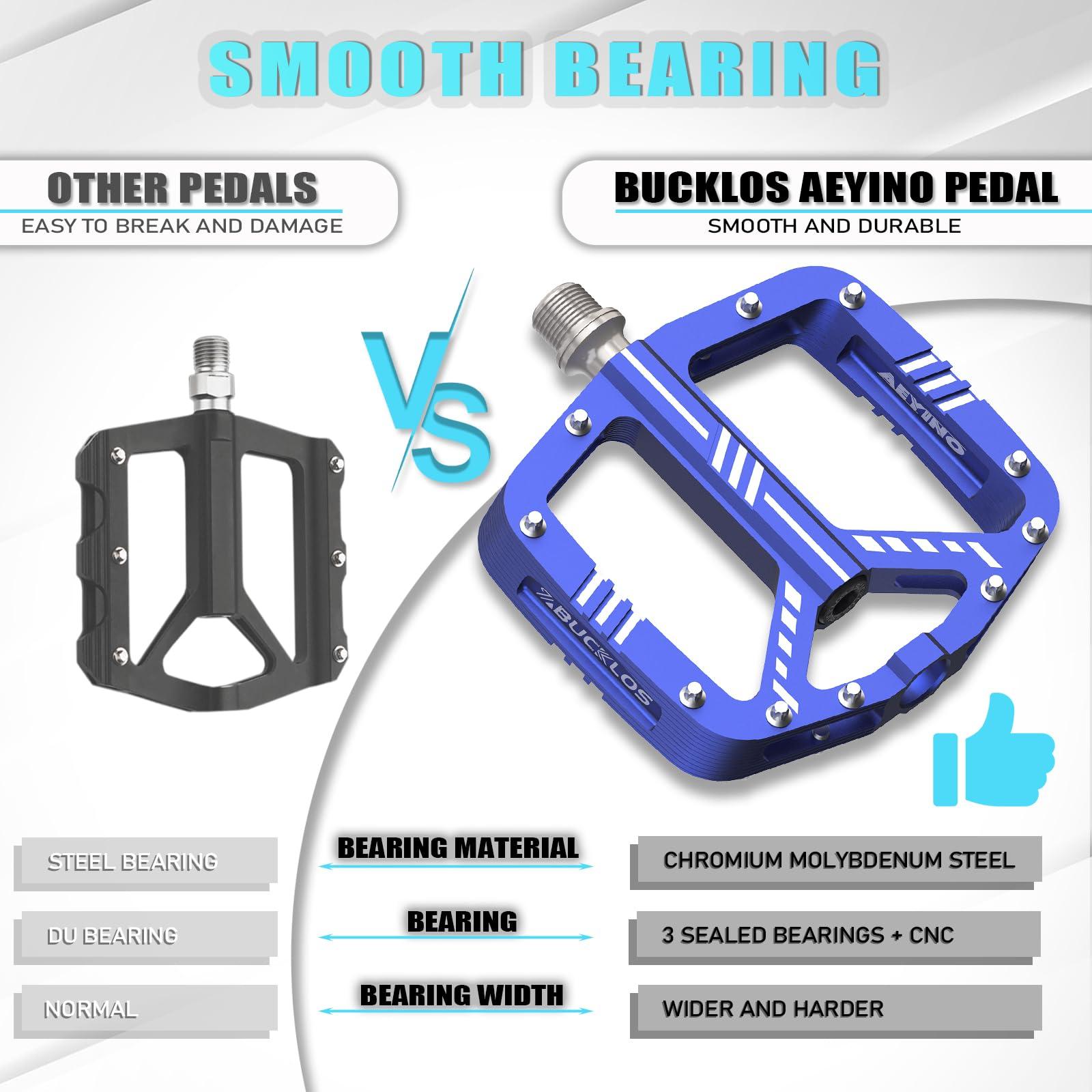 BUCKLOS BUCKLOS Mountain Bike Handlebar Grips Double Lock-on Bike Grips Anti-Slip Bicycle Handle and MTB Flat Aluminum Alloy Pedal with Large Platform -Non-Slip Pedals