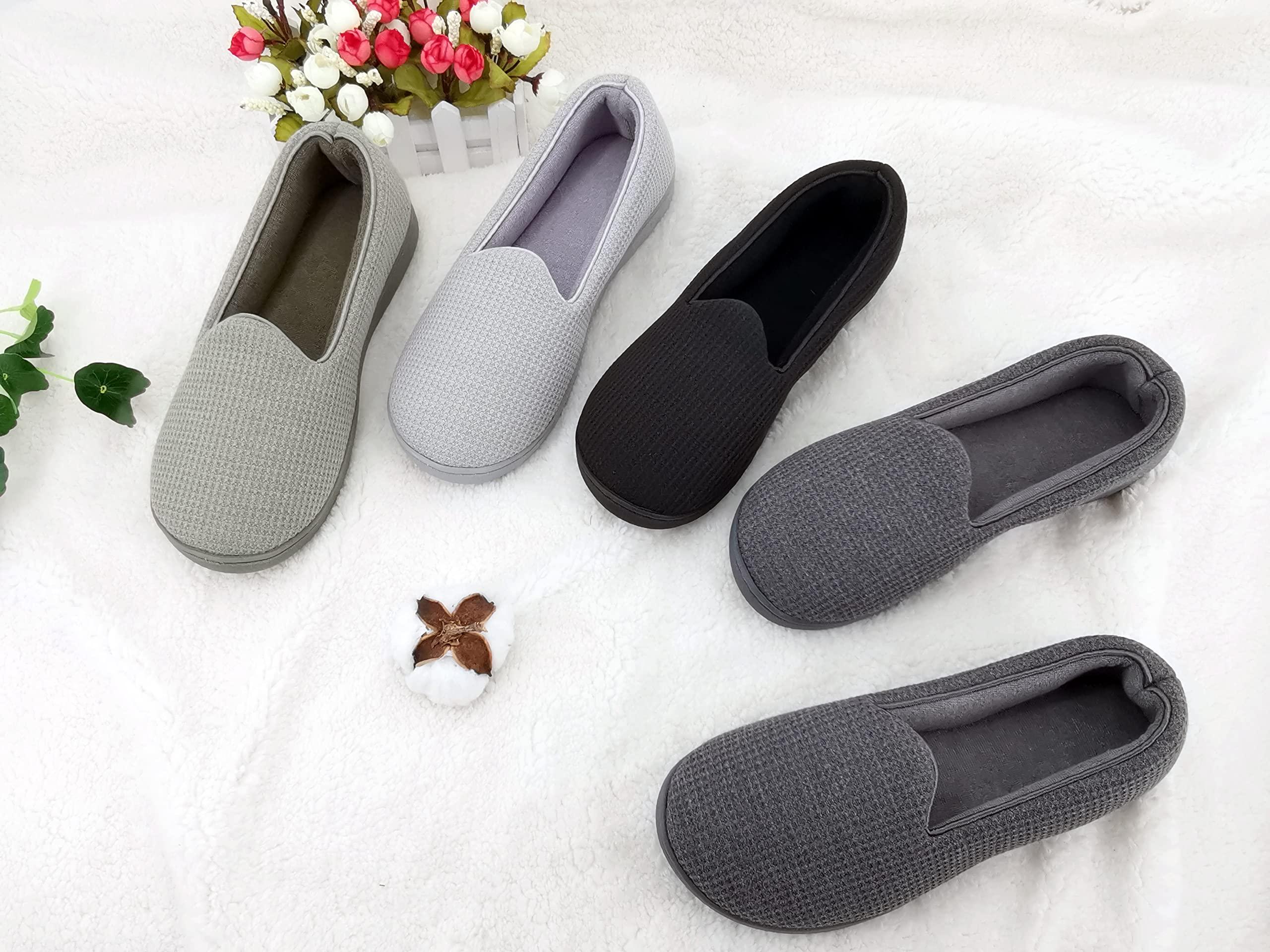 ofoot ofoot Womens Comfortable Memory Foam House Slippers Indoor Flat Shoes With Back Cotton Terry Cloth Lining Non Slip Soles (Charcoal Grey, US 9.5-10)