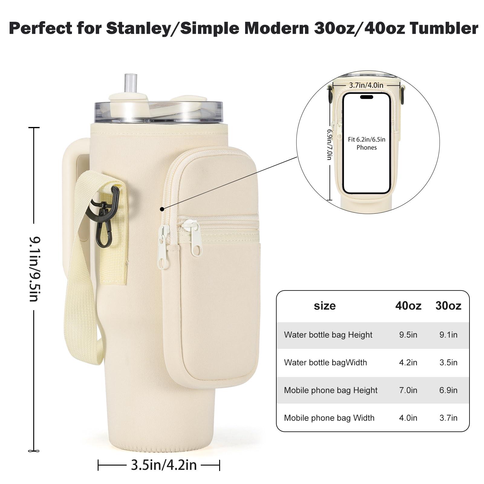 GOEWY GOEWY Water Bottle Carrier Bag for Stanley 40 oz Tumbler with Phone Pocket Neoprene Water Bottle Holder with Shoulder & Handheld Strap Stanley Cup Accessories