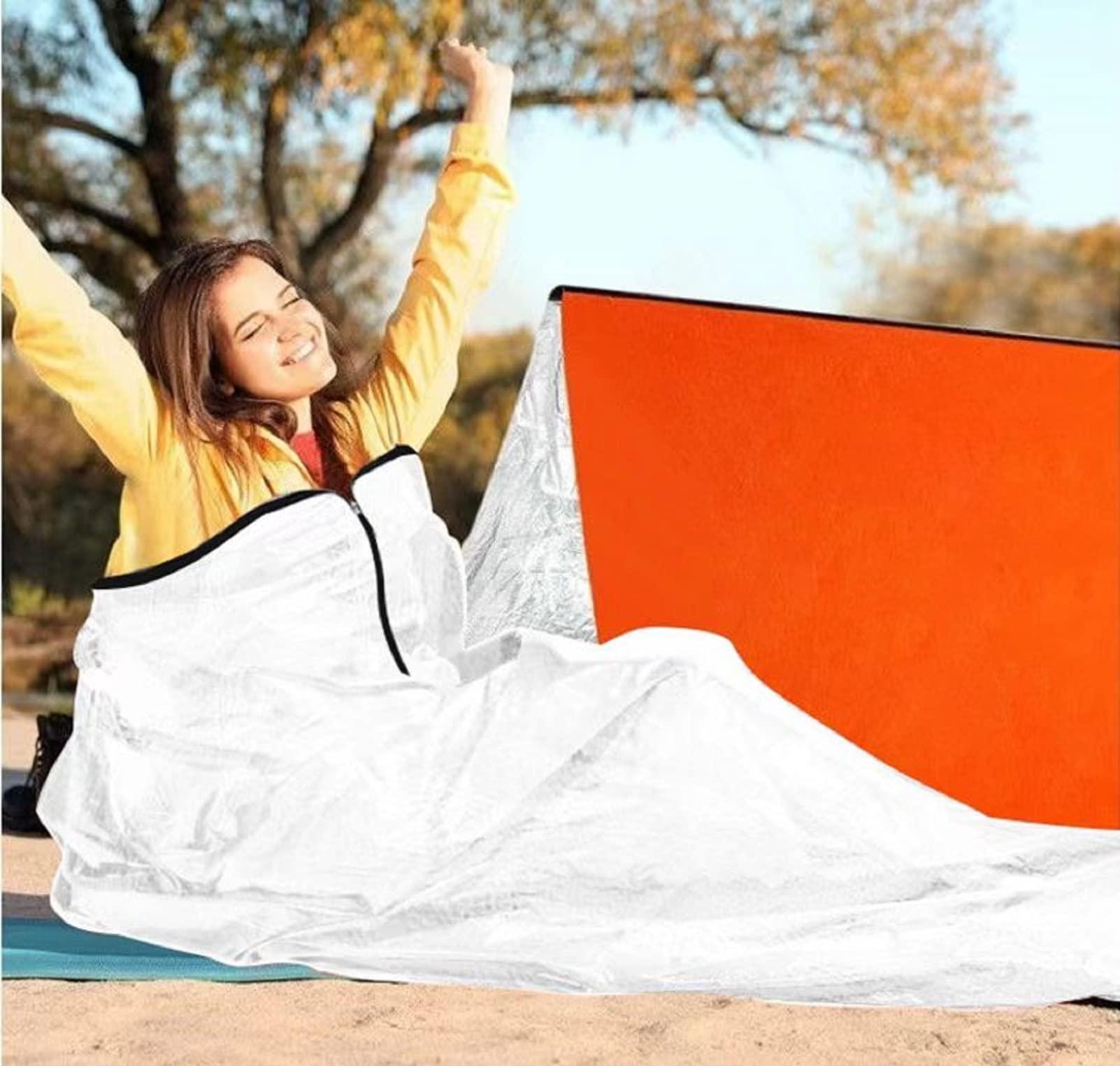 Sanmum Emergency Sleeping Bag Lightweight Waterproof Thermal Bivy Sack Cover Blanket Heat Retention Shelter Survival Kit for Hiking, Camping, Hunting, Fishing (White)