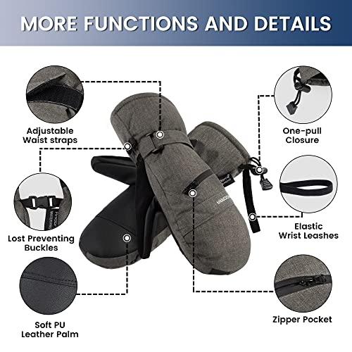 ANDORRA ANDORRA Women Snowboard Gloves Zipper Pocket Water Proof Touchscreen Mittens for Women, Grey, S/M