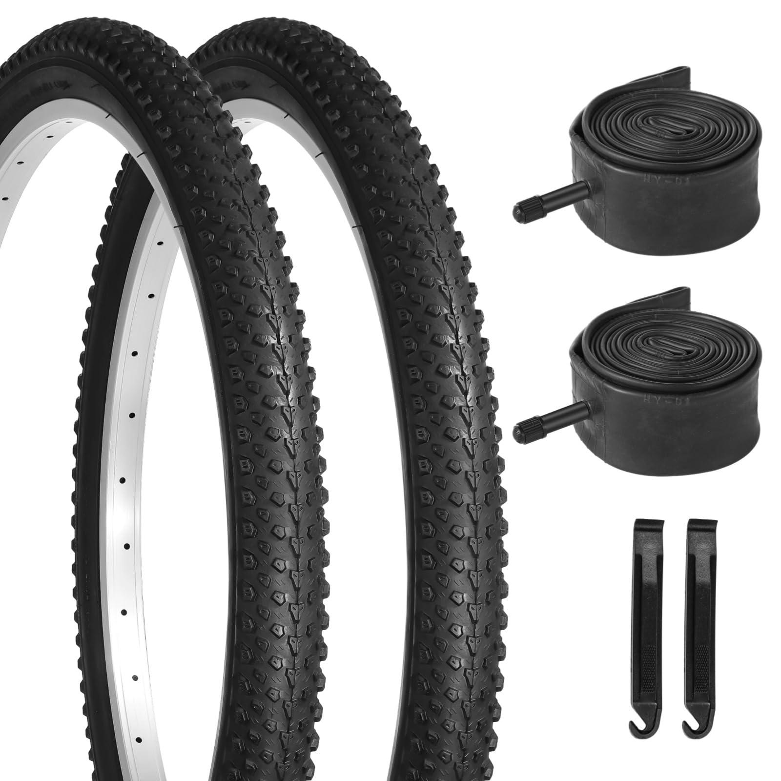 yeesport 24 Inch Mountain Bike Tires, 2PCS 24x2.125 Bike Tires and 2PCS 24 x 2.125 Bicycle Tube with Bike Tire Levers, Replaceable 24 Inch Bike Tire MTB Rubber BMX Tires for City Roads, Muddy Trails