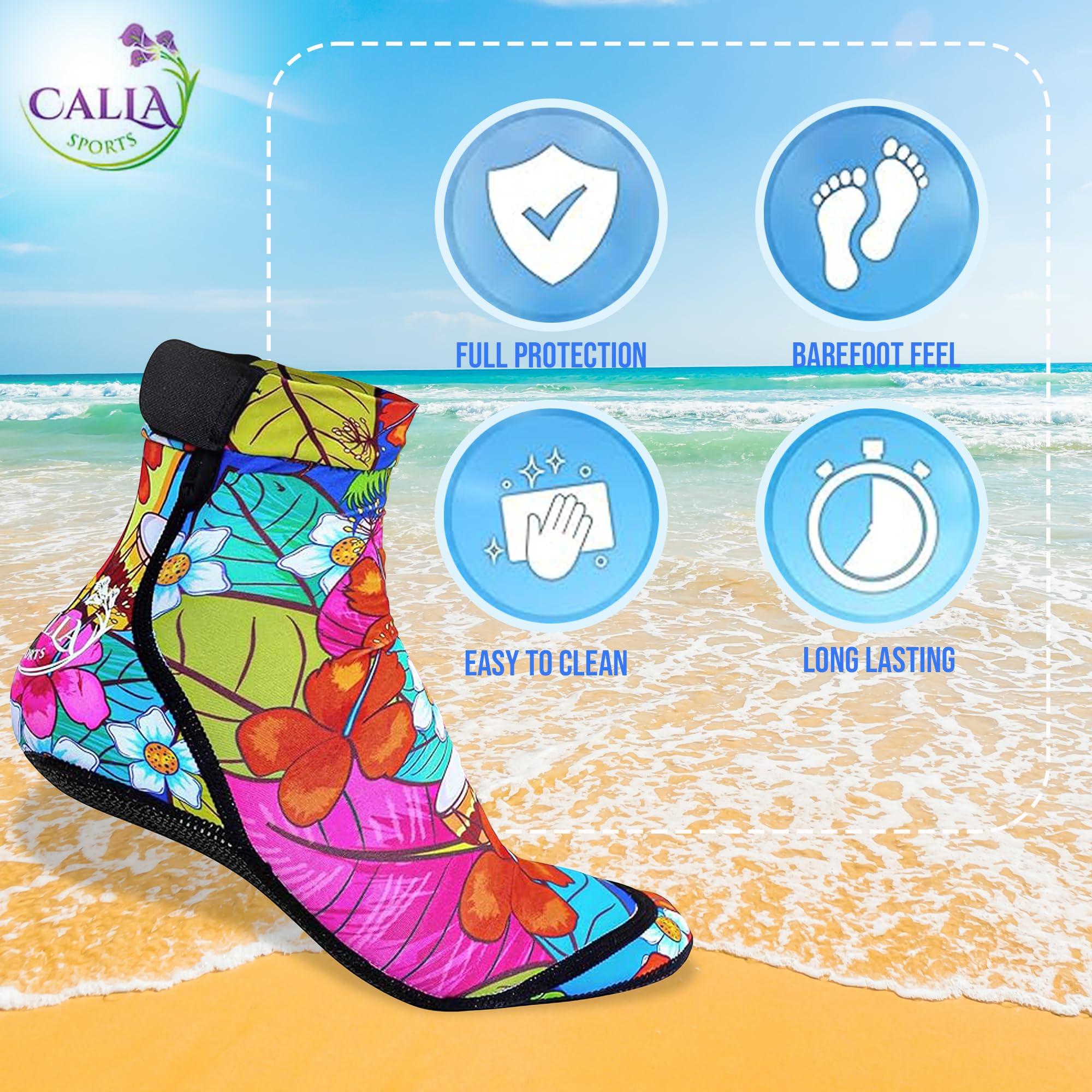 CallaSports CallaSports Neoprene Beach Socks - Water and Sand Socks for Men and Women (X-Large, Hawaiian Flowers)