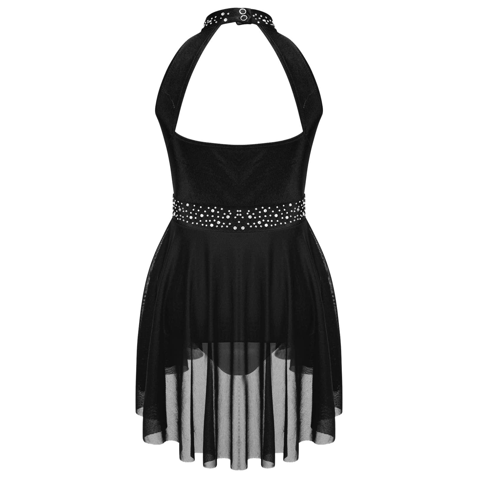 JEATHA JEATHA Kids Girls Rhinestone Sleeveless Mock Neck Figure Skating Dress Gymnastic Ballet Dance Skirt Leotard Black&Burgundy 8