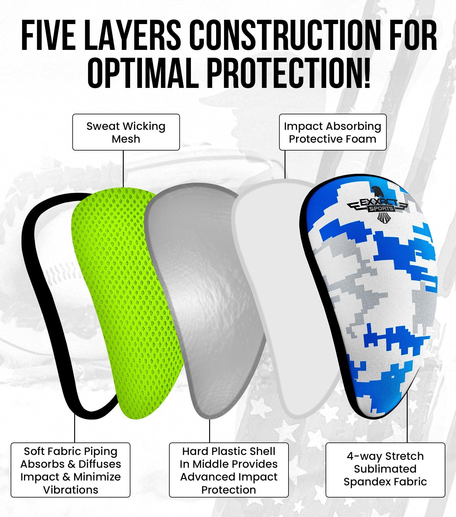 Exxact Sports Exxact Sports Lightweight Athletic Cup Mens & Boys with Soft Rim Comfort for Superior Support, Baseball Cup Youth Boys for T-ball, Football, Lacrosse, Hockey Groin Protector (X-Large, White/Blue Camo)