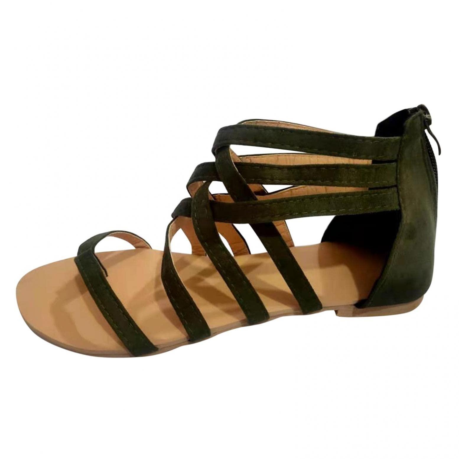 Hbeylia Hbeylia Criss Cross Flat Sandals Flip Flops for Women Casual Summer Gladiator Crisscross Strappy Flat Sandals with Back Zipper for Beach Outdoor