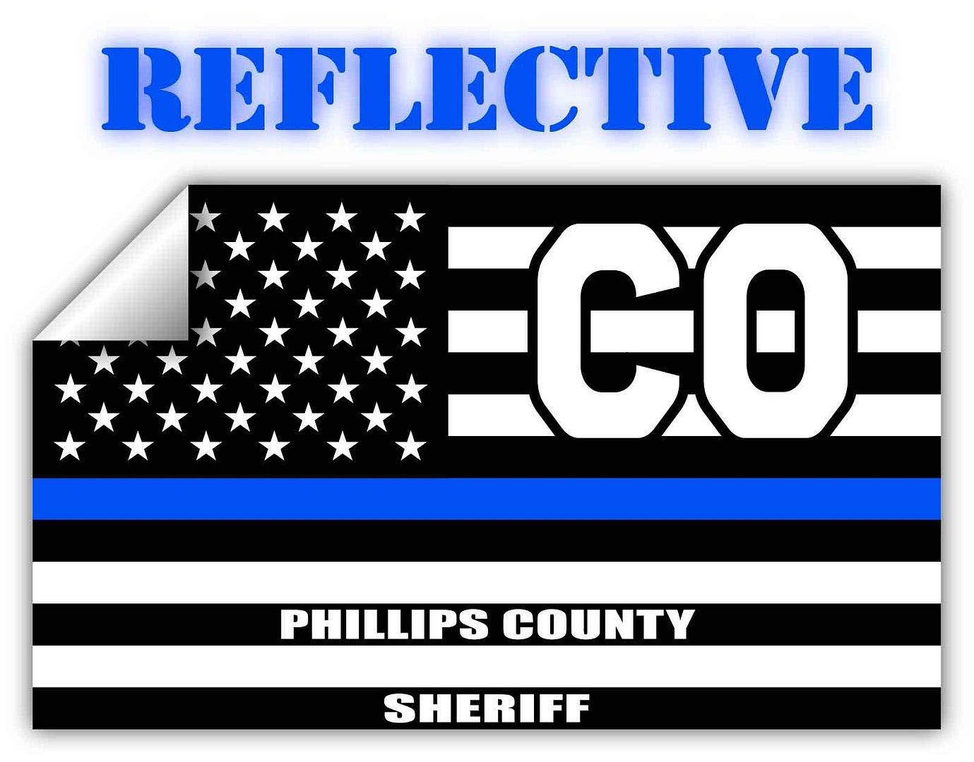 STICKER FRENZY Reflective Phillips County Colorado CO Thin Blue Line Stealthy Old Glory USA Flag | Honoring Law Enforcement Officers Sheriffs | County State Decal Bumper Sticker 3M Vinyl 3" x 5"