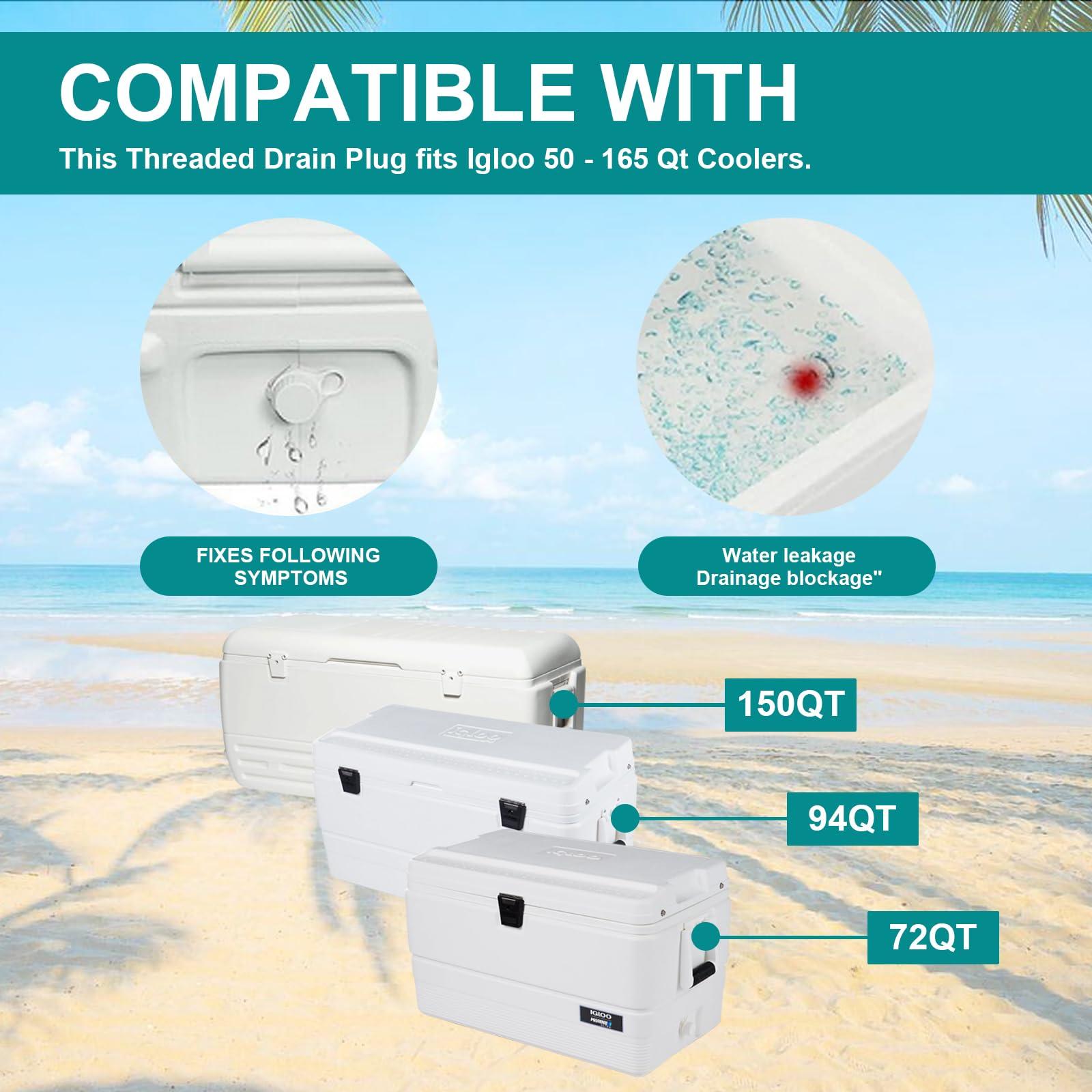 HQAPR Upgraded Cooler Drain Plug Replacement Parts, Stainless Steel Threaded Drain Plug with Tethered Cap, Compatible with Igloo 50-165 Qt Coolers