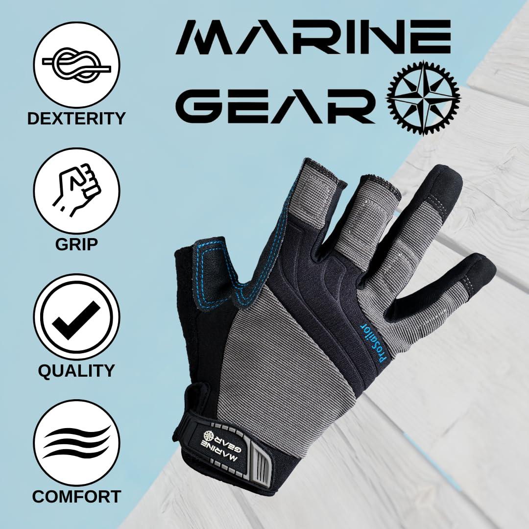 Marine Gear Marine Gear Sailing Gloves (Small) - 3-Finger Dexterity Sailing Gear with Better Grip, Neoprene and Padded Knuckles, Reinforced Pressure Points
