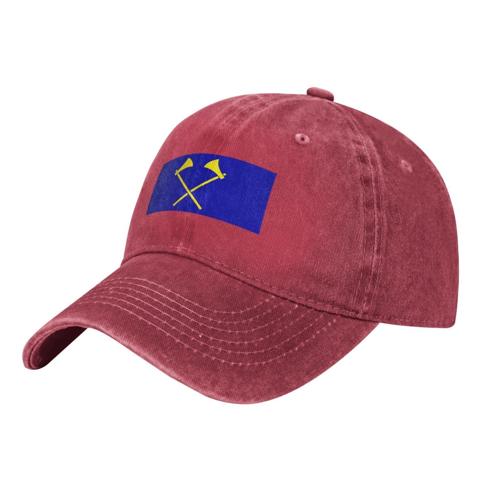 KOSPOGO Flag of Saint Helier Baseball Cap Women Men Hat Vintage Trucker Sun Hat Dad Cowboy Hats Red