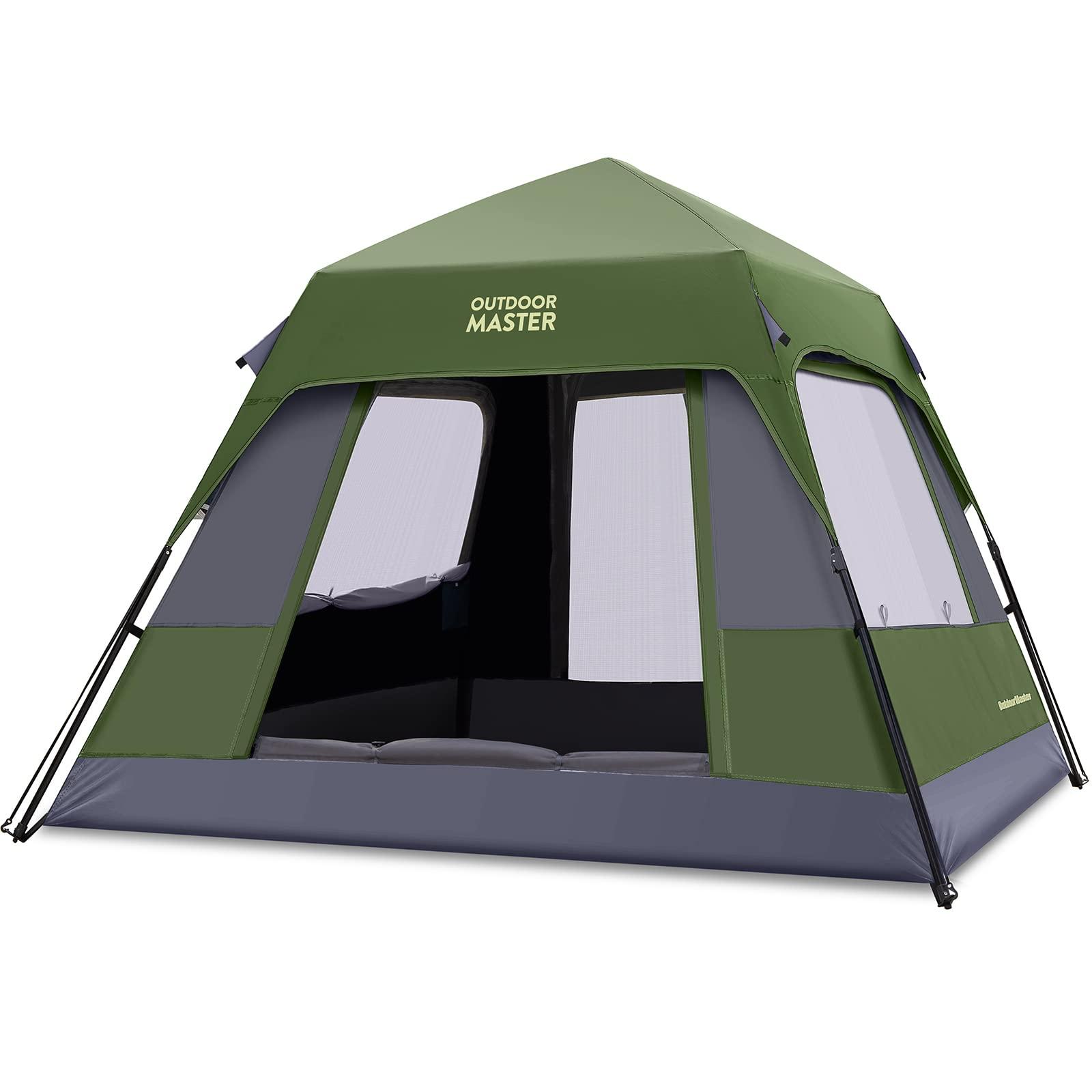 OutdoorMaster OutdoorMaster Camping Tents, 4/6 Person Camping Tent with Blackout Shelter Technology, Easy Setup in 60 Seconds, Weatherproof Pop Up Tent with Top Rainfly, Instant Cabin Tent (Green, 6 Person)