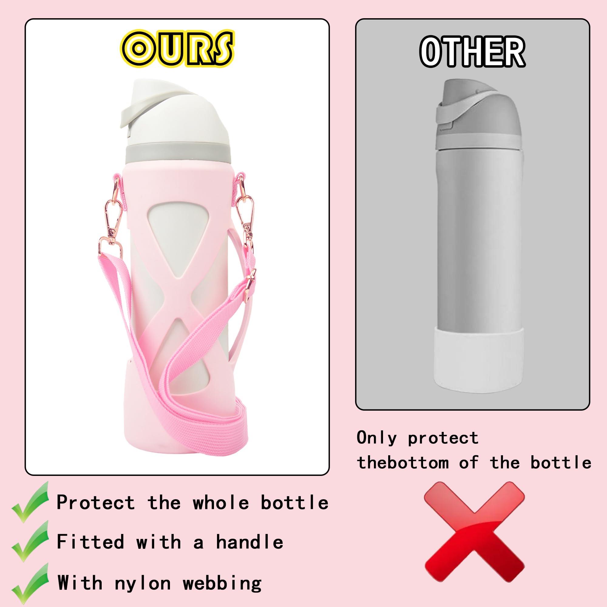 Bigwaves Bigwaves Bottle Bumper Silicone Boot Sleeve Protector with Handle for Owala Freesip Water Bottle 24 Oz, Water Bottle Carrier Grip Accessories for Running Bike, Gym Or Jogging (Single Strap, Pink)