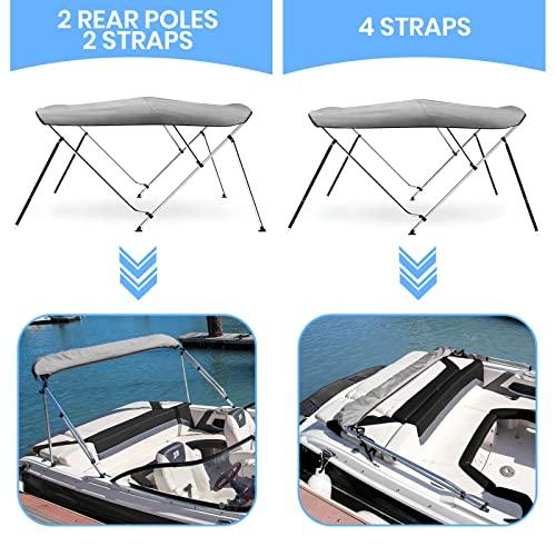 Leader Accessories Leader Accessories Light Grey 3 Bow 6'L x 46" H x 85"-90" W Bimini Top Boat Cover Includes 4 Straps 2 Rear Support Poles Mounting Hardwares Storage Boot with 1" Aluminum Frame