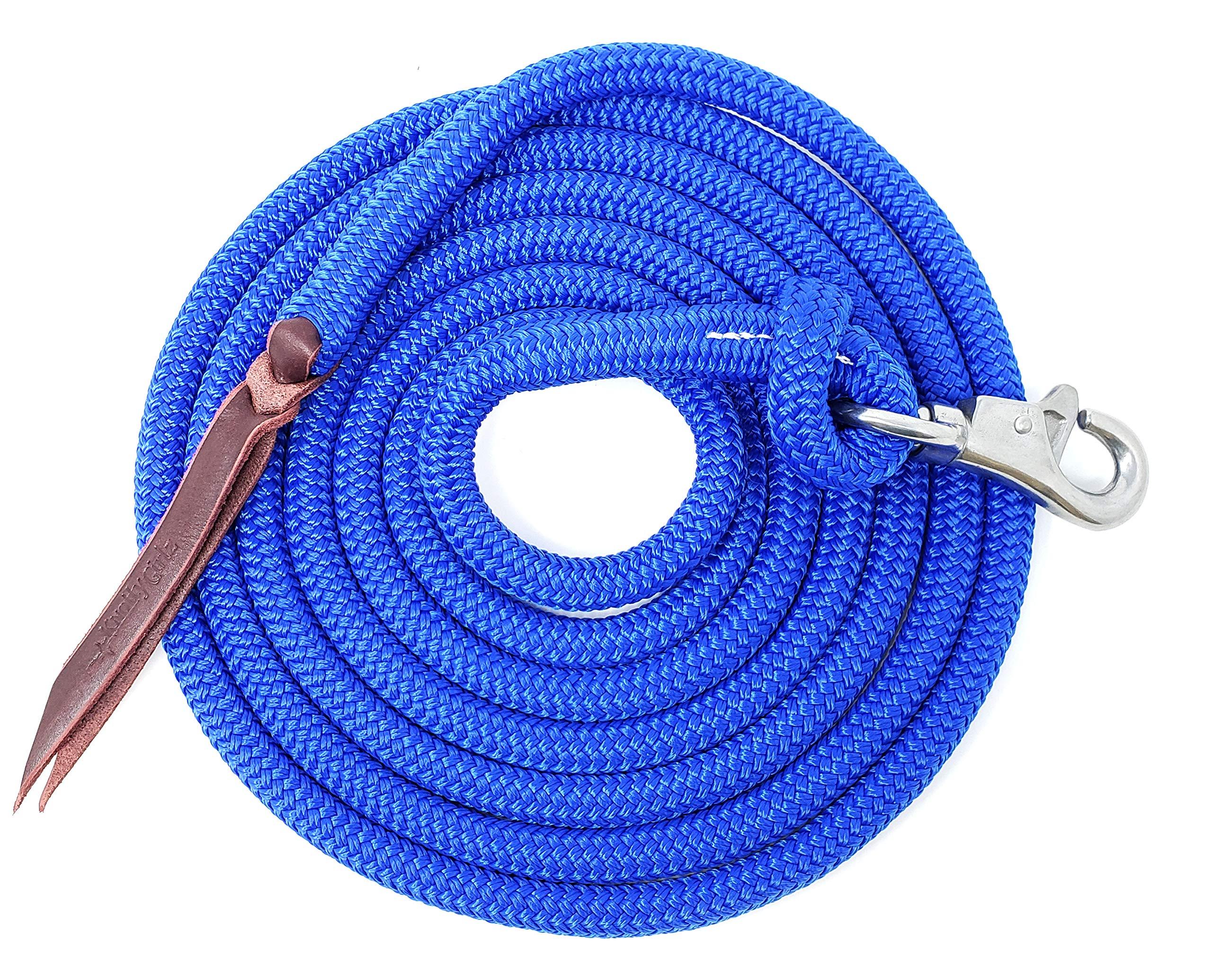 Knotty Girlz Knotty Girlz 9/16 Double Braid Polyester Yacht Horse Lead Rope Natural Horsemanship with Option of Loop or Snap 12ft. or 14ft. Lengths (Ultra Marine, 14 ft. Stainless Steel Trigger Snap)