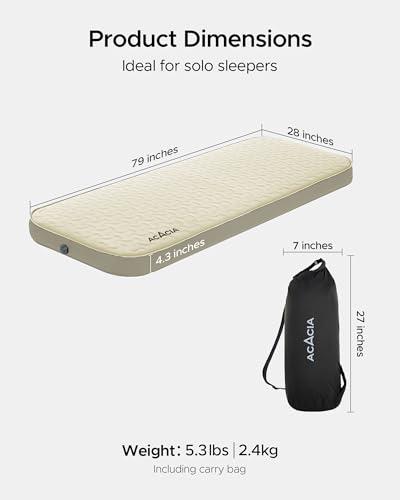 ACACIA Acacia 4.3" Thick Self Inflating Sleeping Pad with Foam, Innovative Y-Shaped Telescopic Structure, Ultraportable Camping Mattress, Outdoor Compact Air Mat for Tent Car Backpacking, Single