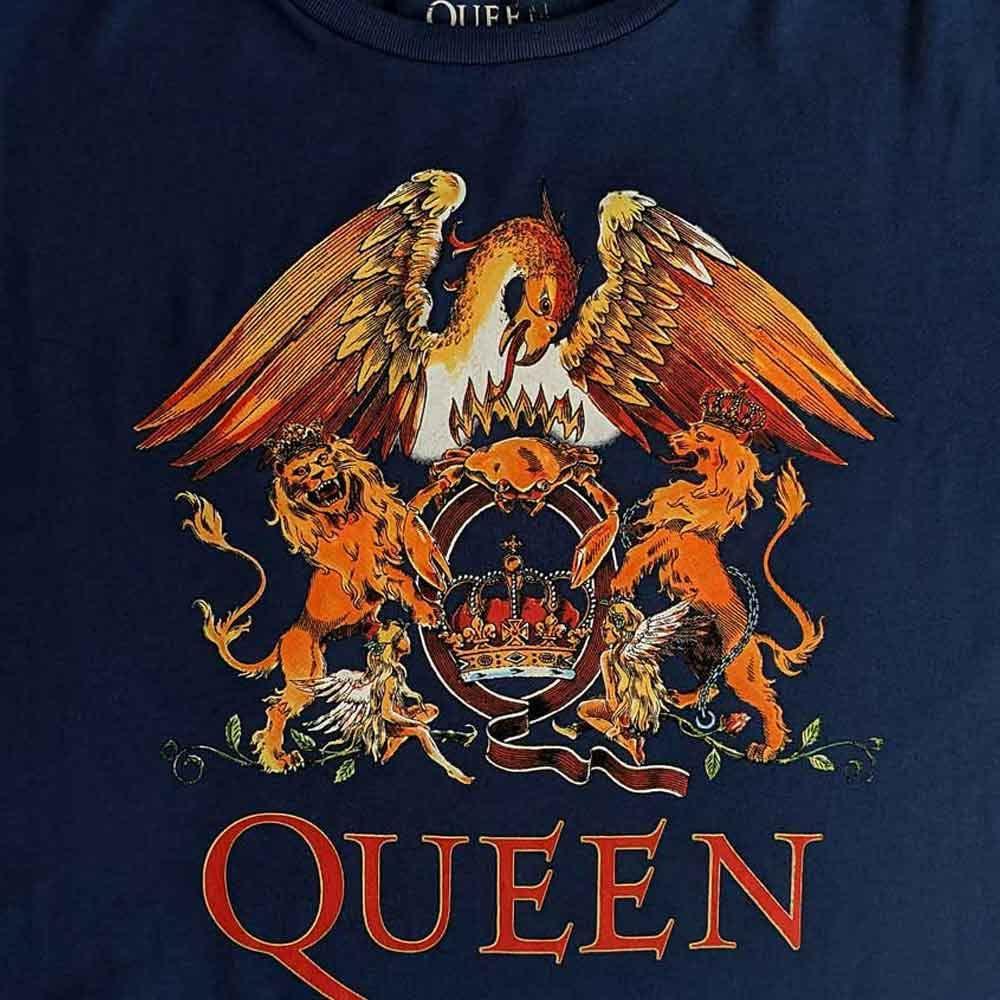Rock Off officially licensed products Queen Crop Top T Shirt Classic Crest Band Logo Official Womens Denim Size M