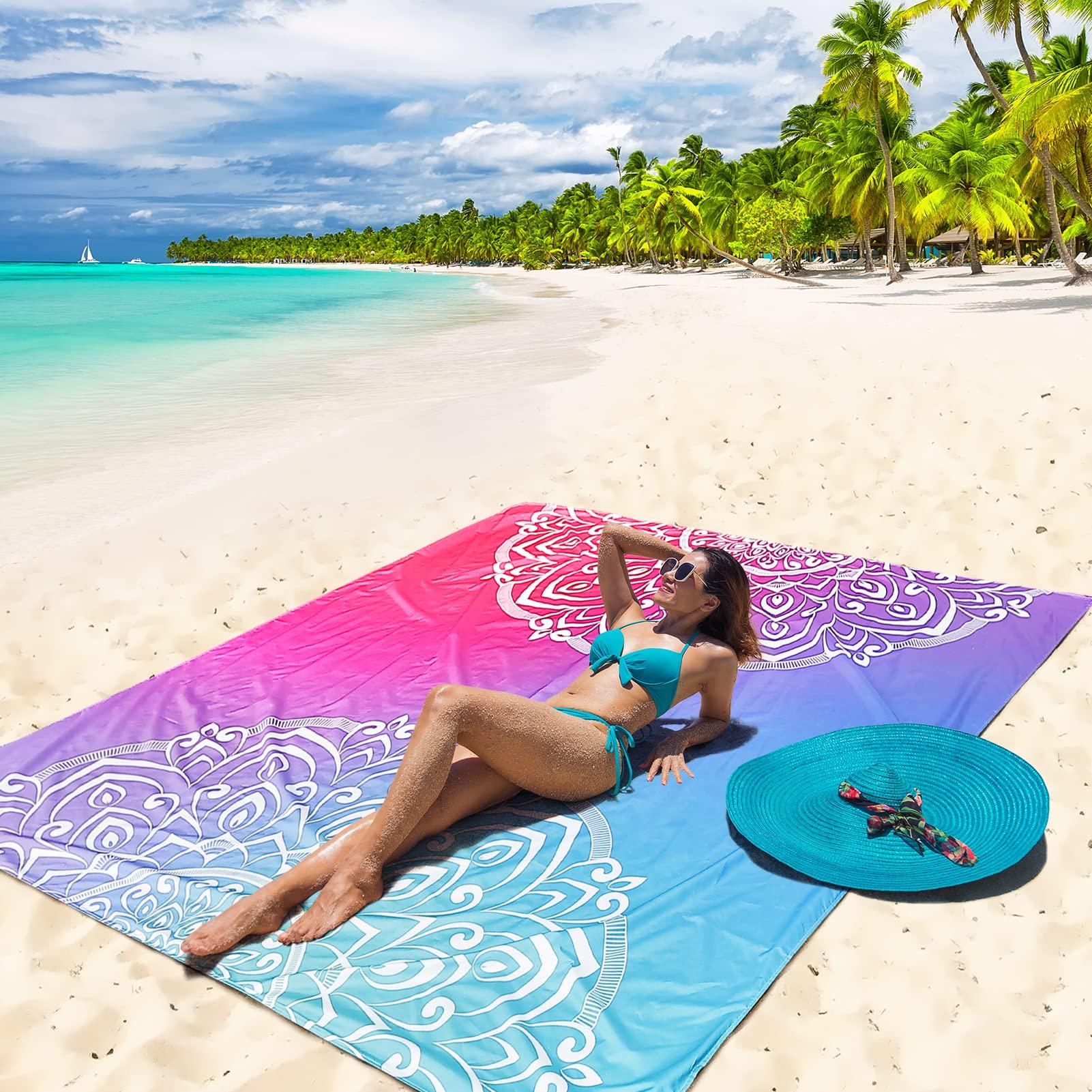 HIHOHO HIHOHO Beach Blanket Waterproof Sandproof Extra Large Beach Mat 79" X 83"/120"x108"for 1-8 Adults Quick Drying Durable Outdoor Picnic Mat for Beach Travel Camping Hiking