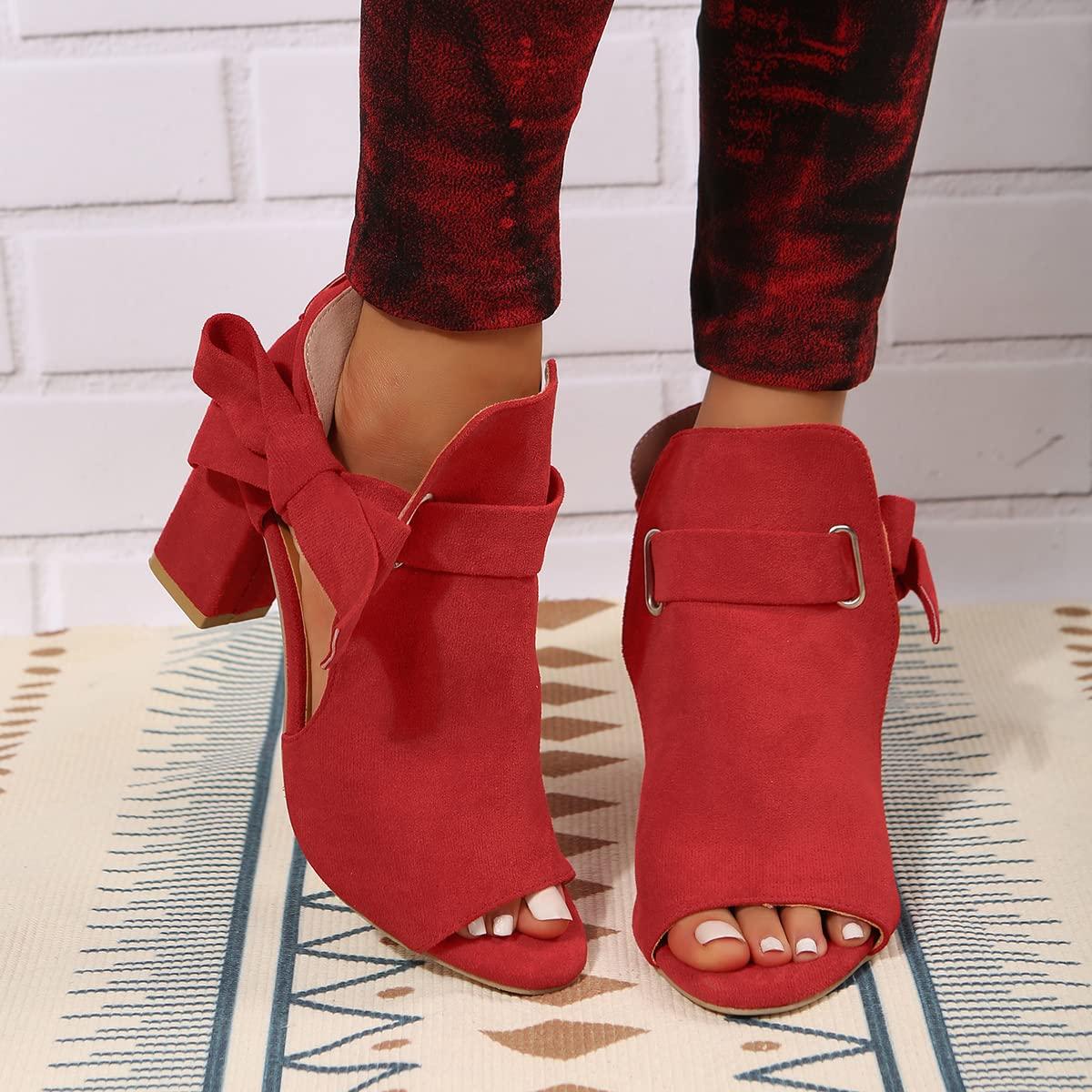 ZBYY ZBYY Women's Cutout Peep Toe Stacked Heeled Sandals Chunky Heels Ankle Strap Buckle Dress Booties with Back Zipper