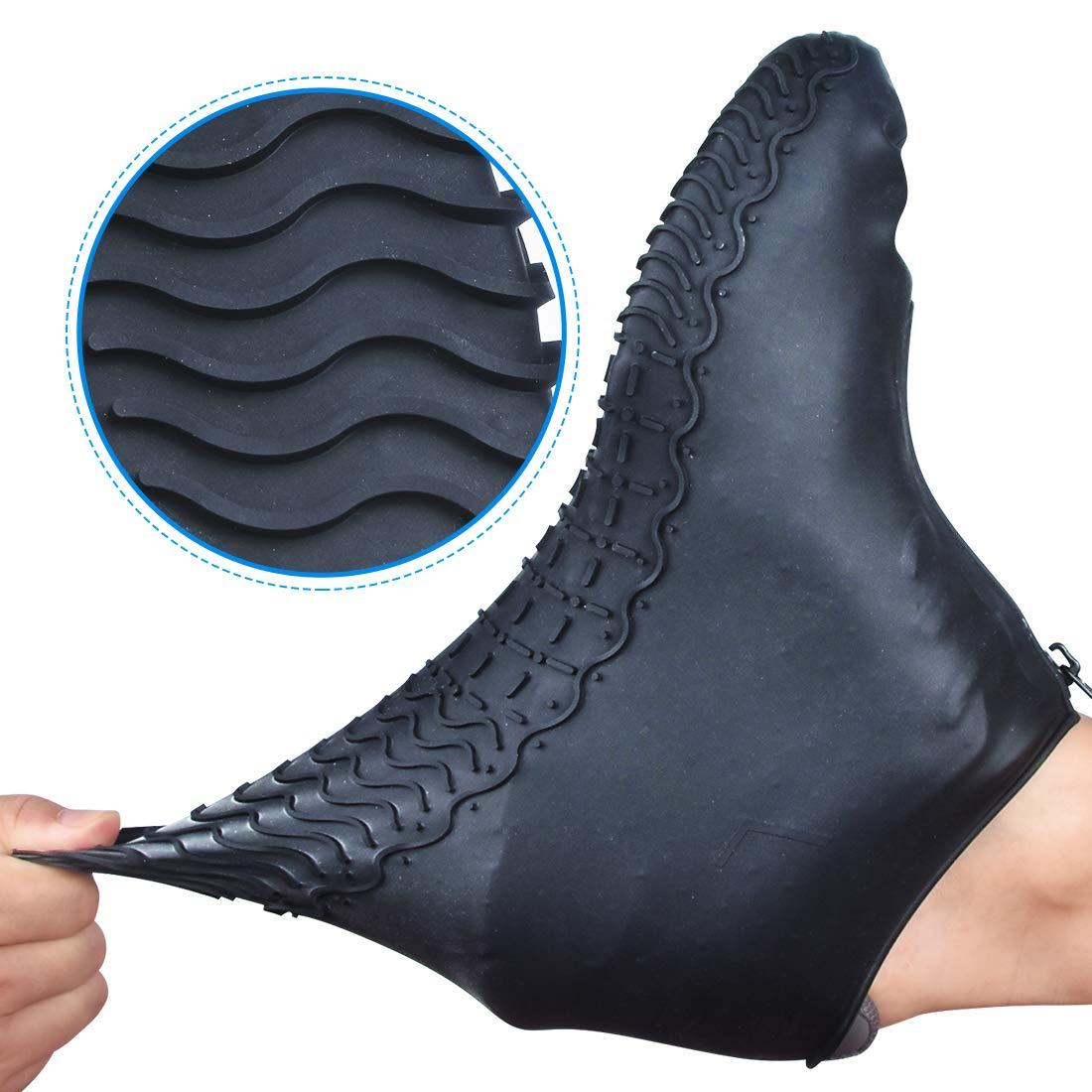 ydfagak ydfagak Shoe Covers Waterproof Reusable Foldable Not-Slip Rain Shoe Covers with Zipper,Shoe Protectors Overshoes Rain Galoshes for Kids Men and Wome (Black, L (Women 8-12, Men 7-11))