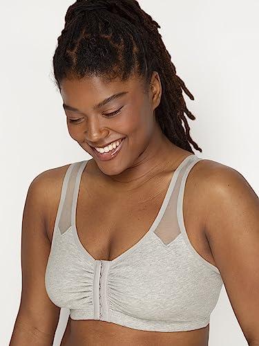Fruit of the Loom Fruit of the Loom Womens Comfort Front Close with Mesh Straps Sports Bra, Heather Grey/White, 44 US