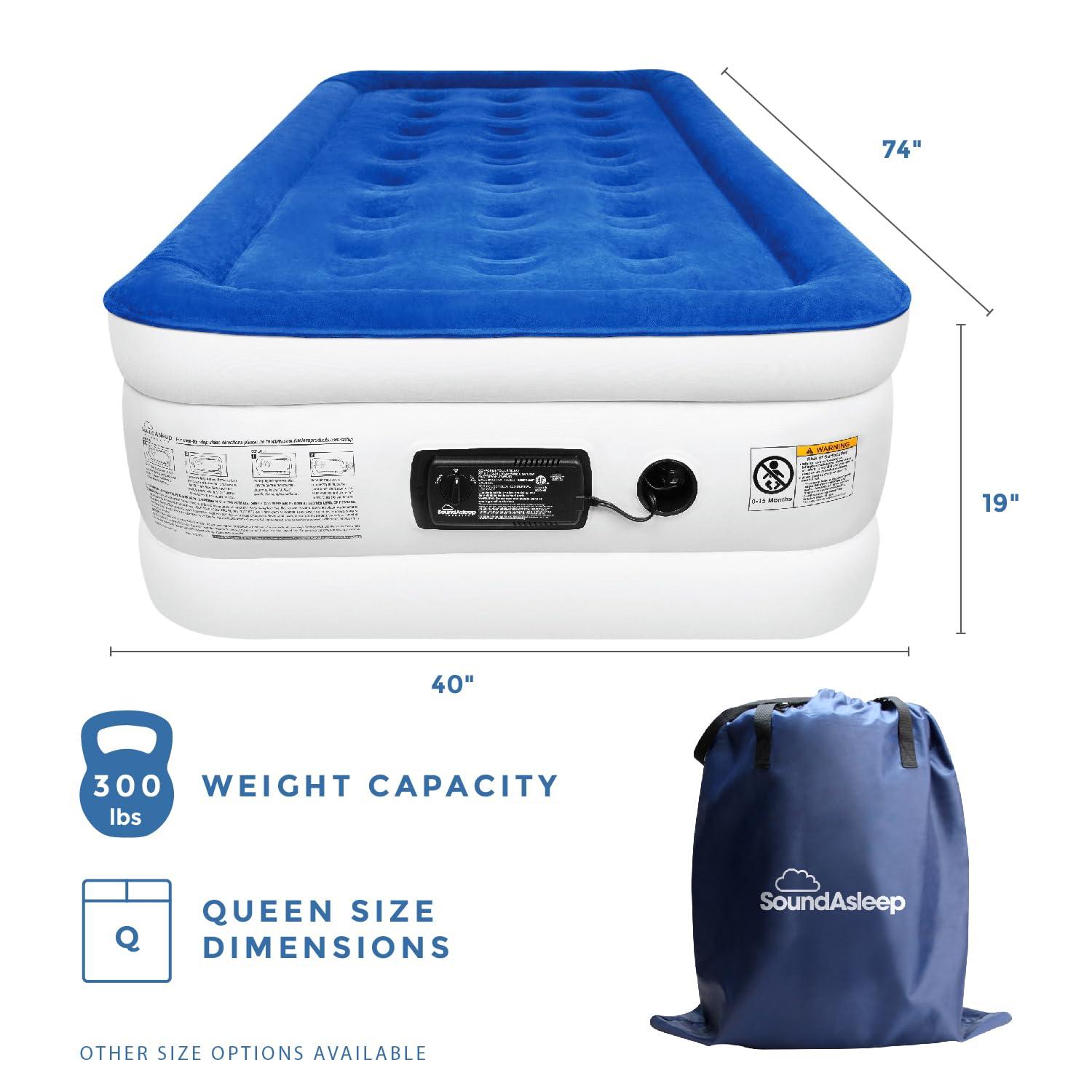 SoundAsleep Products SoundAsleep Dream Series Luxury Air Mattress with ComfortCoil Technology & Built-in High Capacity Pump for Home & Camping- Double Height, Adjustable, Inflatable Blow Up, Portable - Twin Size