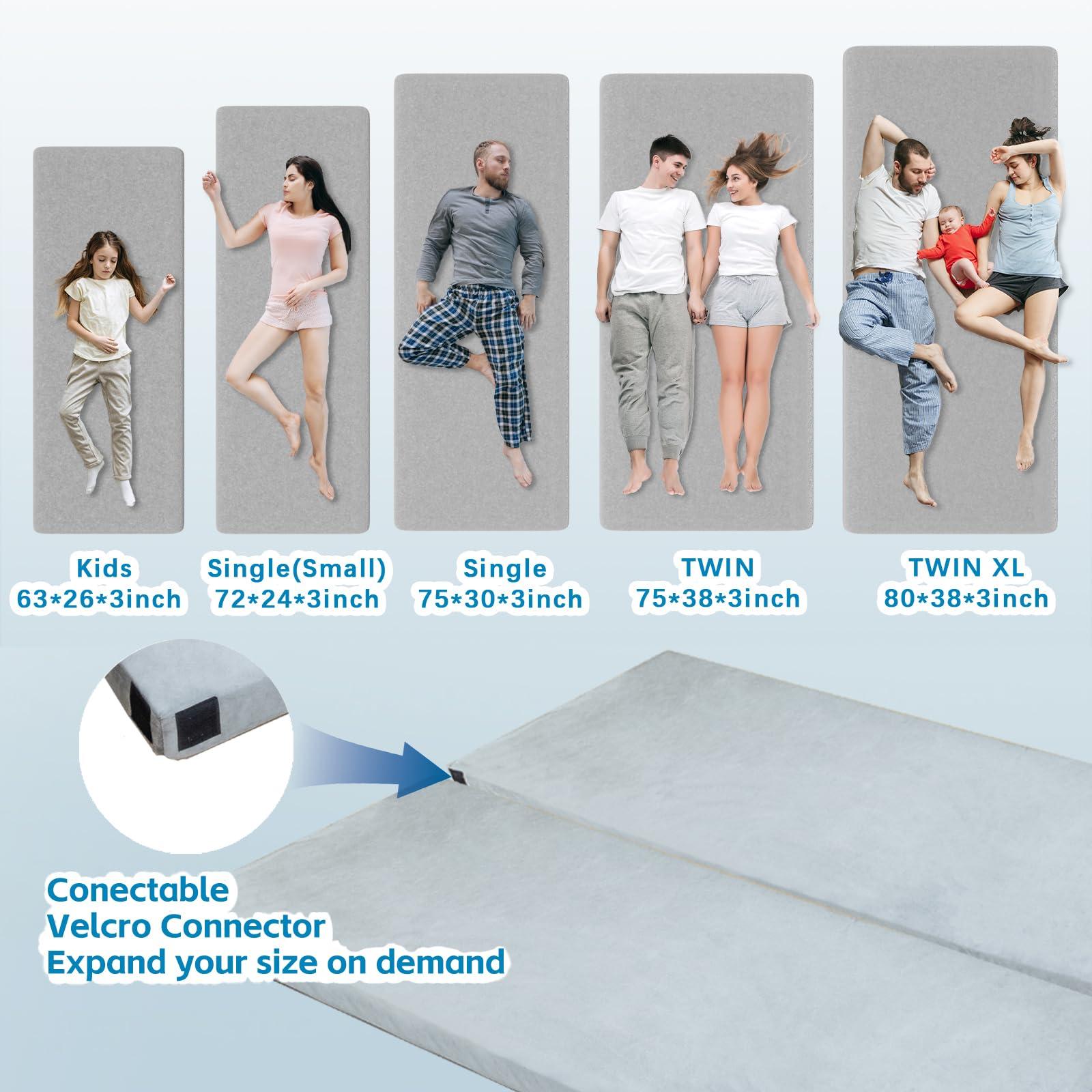 KingChii KingChii CertiPUR-US Memory Foam Camping Mattress, Portable Roll Up Travel Car Camping Mattress Sleeping Pad & Floor Mattress, Cot Mattress Guest Bed for Sleepover with Waterproof Cover & Travel Bag