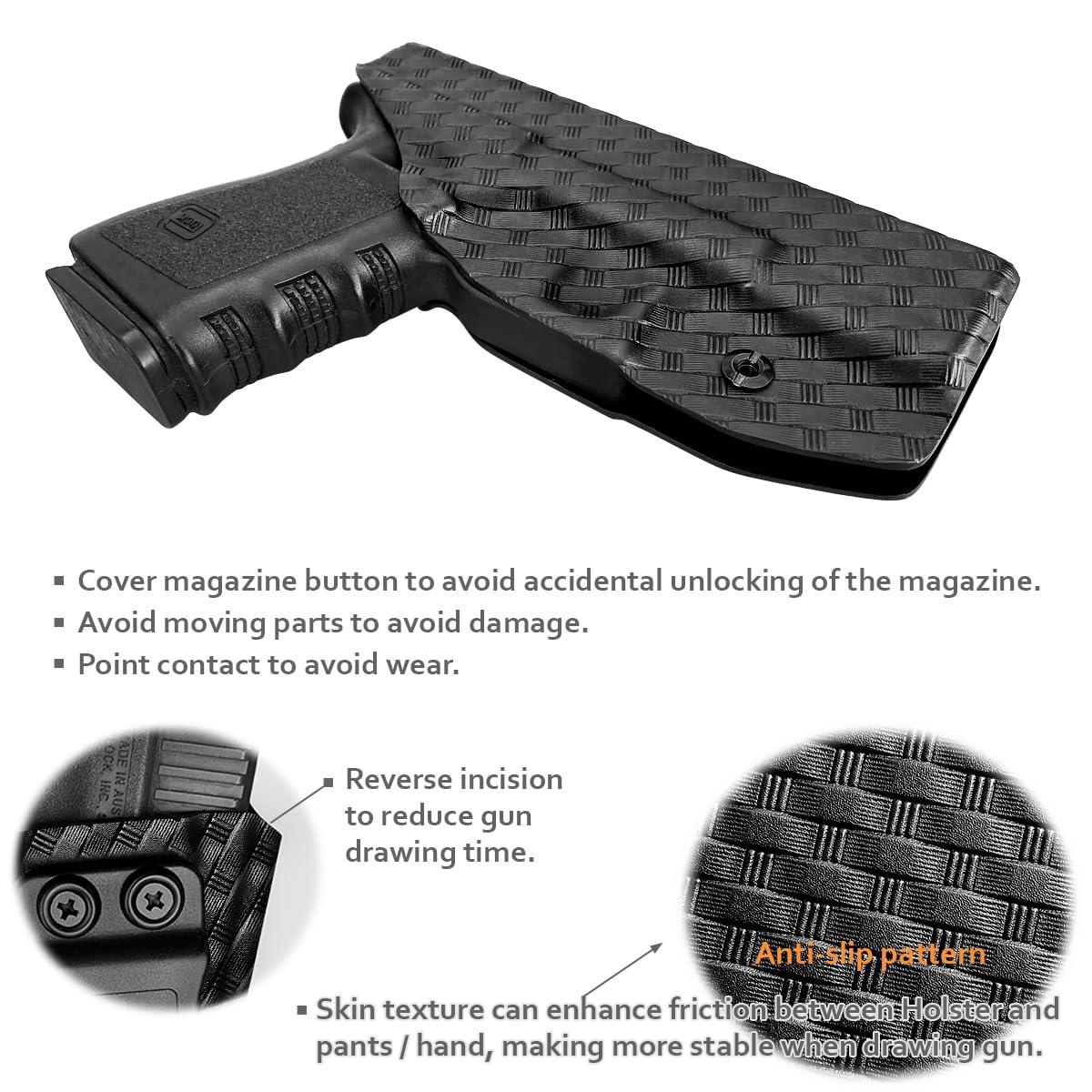 POLE.CRAFT Glock 19 Holster, Carbon Fiber Kydex Holster IWB for Glock 19 19X 23 25 32 45 (Gen 3 4 5) PistolInside Waistband Concealed CarryAdj. Cant RetentionCover Mag-ButtonPOLE.CRAFT (Black, Left Hand)