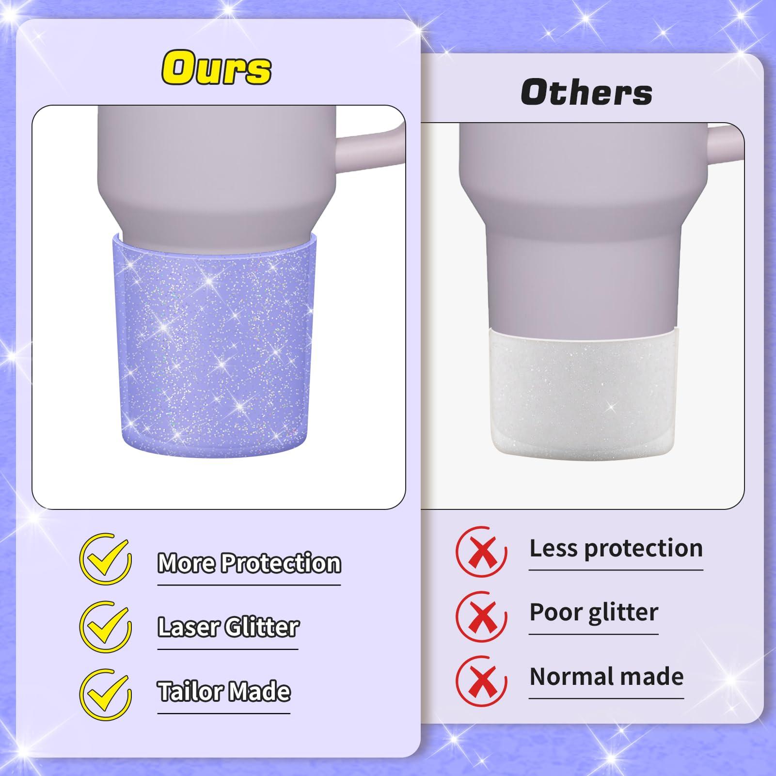 WUQID WUQID Glitter Higher Silicone Boot Compatible with Stanley Quencher H2.0 40oz 30oz 20oz & IceFlow Flip 30oz 20oz, Tumbler Cups Anti-Slip Bottom Sleeve Cover
