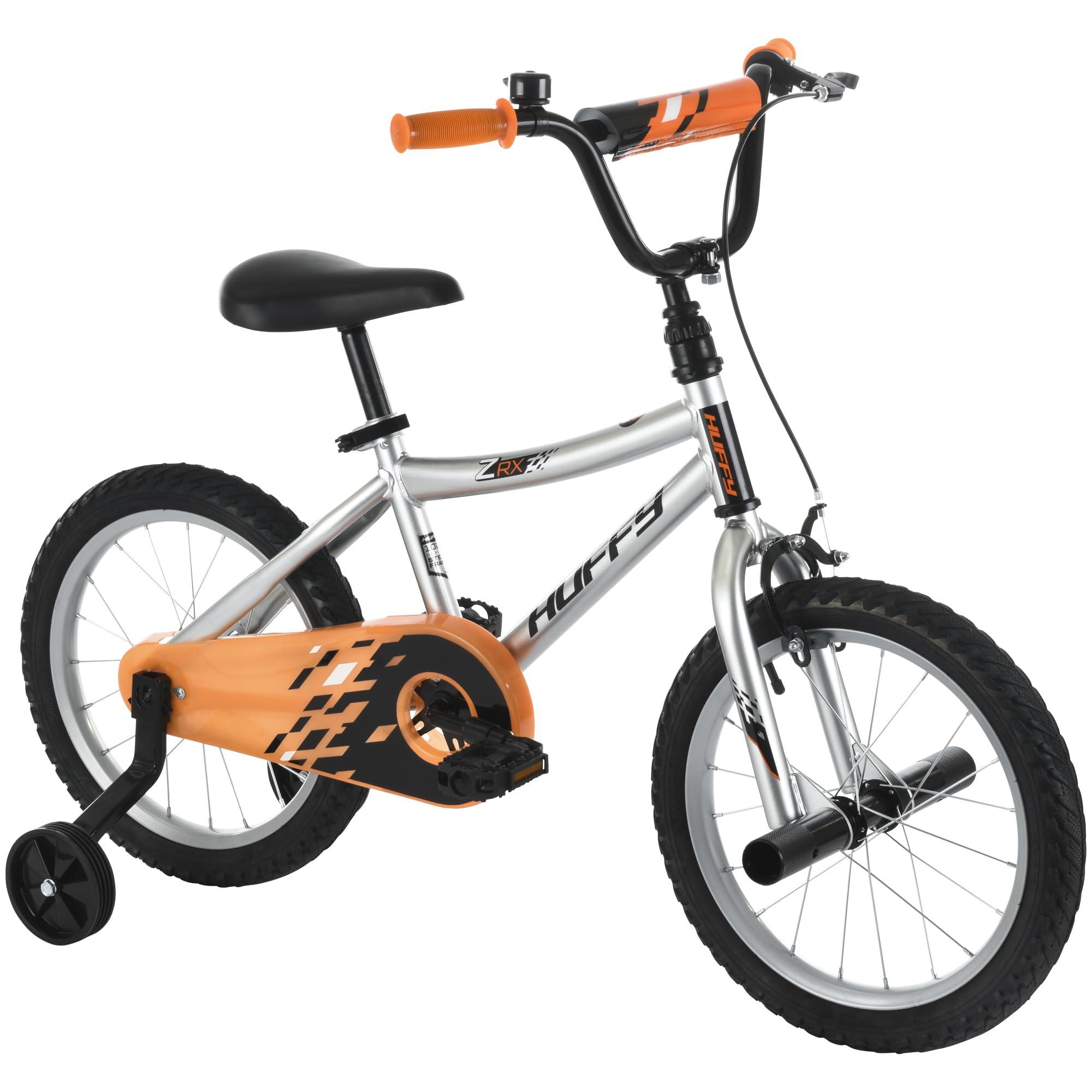 Huffy Huffy ZRX 16\" Kids Bike, Ideal for Ages 3 to 5 Years Old, Front Pegs, BMX Style Handlebar, Quick Connect Assembly, Designed for Growth, Durable Steel Frame, Enclosed Chain Guard, Silver