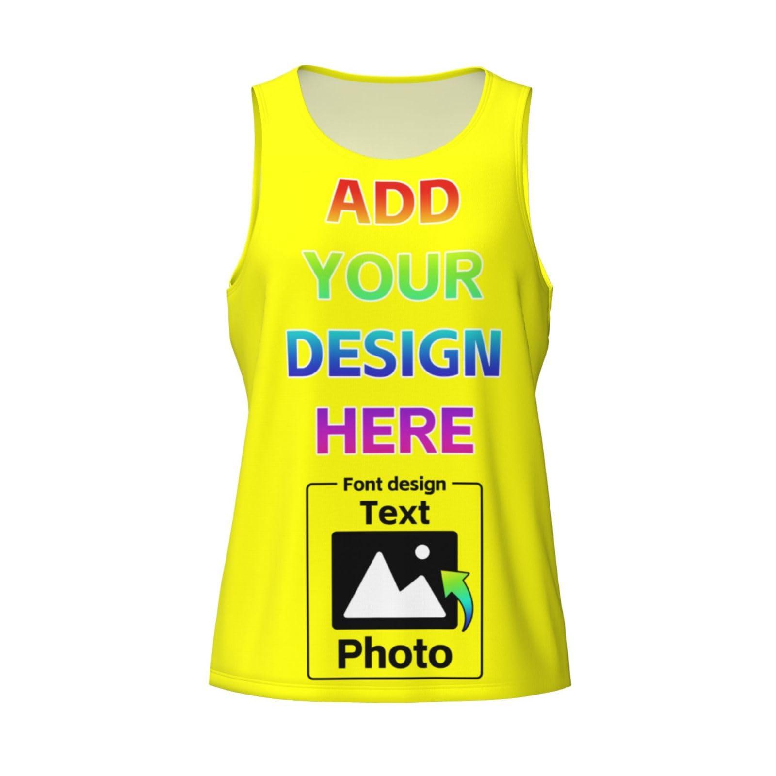 NineFit Basics Personalized Mens Tank Top Custom Men Sleeveless Tops Design Your Own Photo Text for Gym Running Tank Tops XXL C026 Yellow