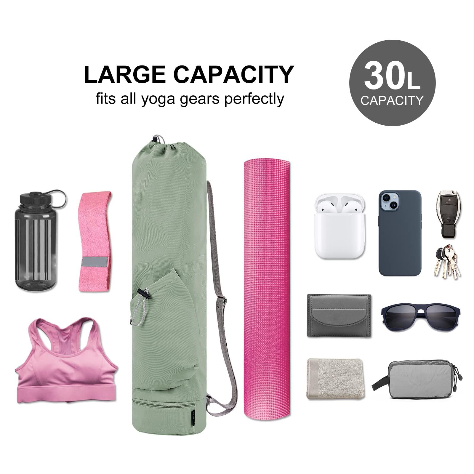 sportsnew sportsnew Yoga Mat Bag Drawstring Pocket-Full Zip Cargo Yoga Mat Carrier Bag with Water Bottle Pocket and Bottom Wet Pocket Exercise Yoga Mat Carrier Multi-Functional Storage Bag, Army Green & Grey