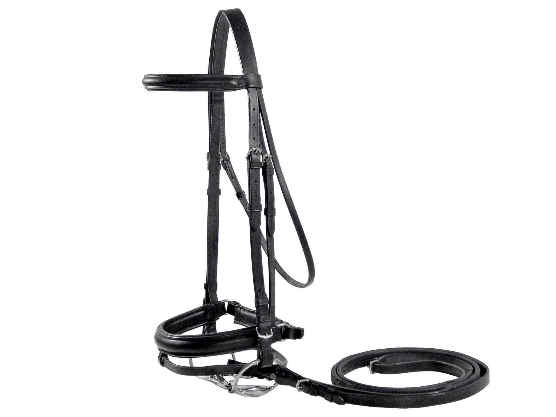 Derby Originals Derby Originals Black Leather Dressage Crank Horse Bridle with Flash and Rubber reins St. Steel Hardware with 1 Year Warranty. for Daily use. (Black, Full Horse (Large))
