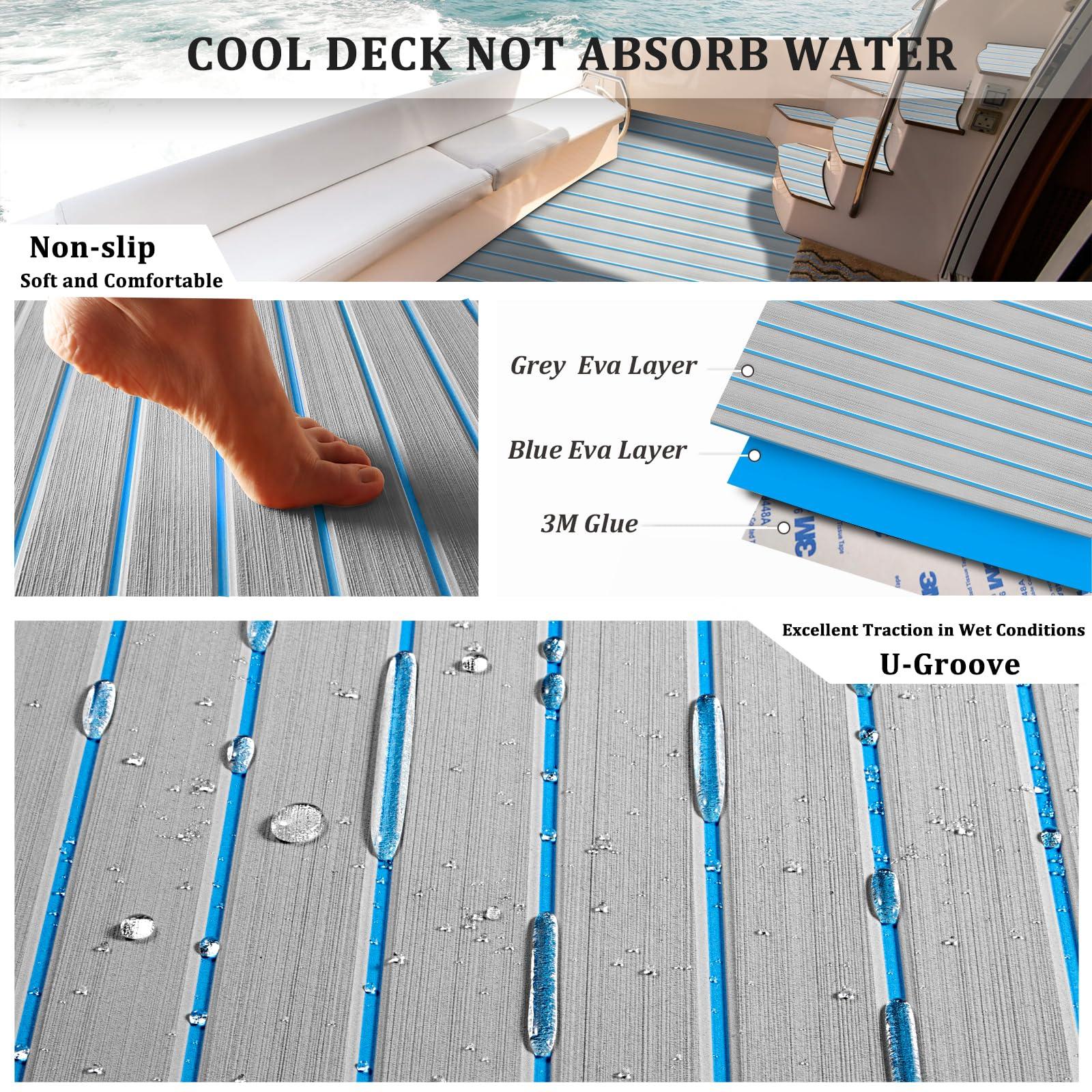HXBYX HXBYX EVA Foam Boat Flooring with 3M Self-Adhesive Backing DIY Boats Decking Marine Sheet Faux Teak Material,Non-Slip Cooler Pads for Kayak Yacht SwimPool RV 95"x44"/31"/16"/6.7"/2.4",47.5"x16"
