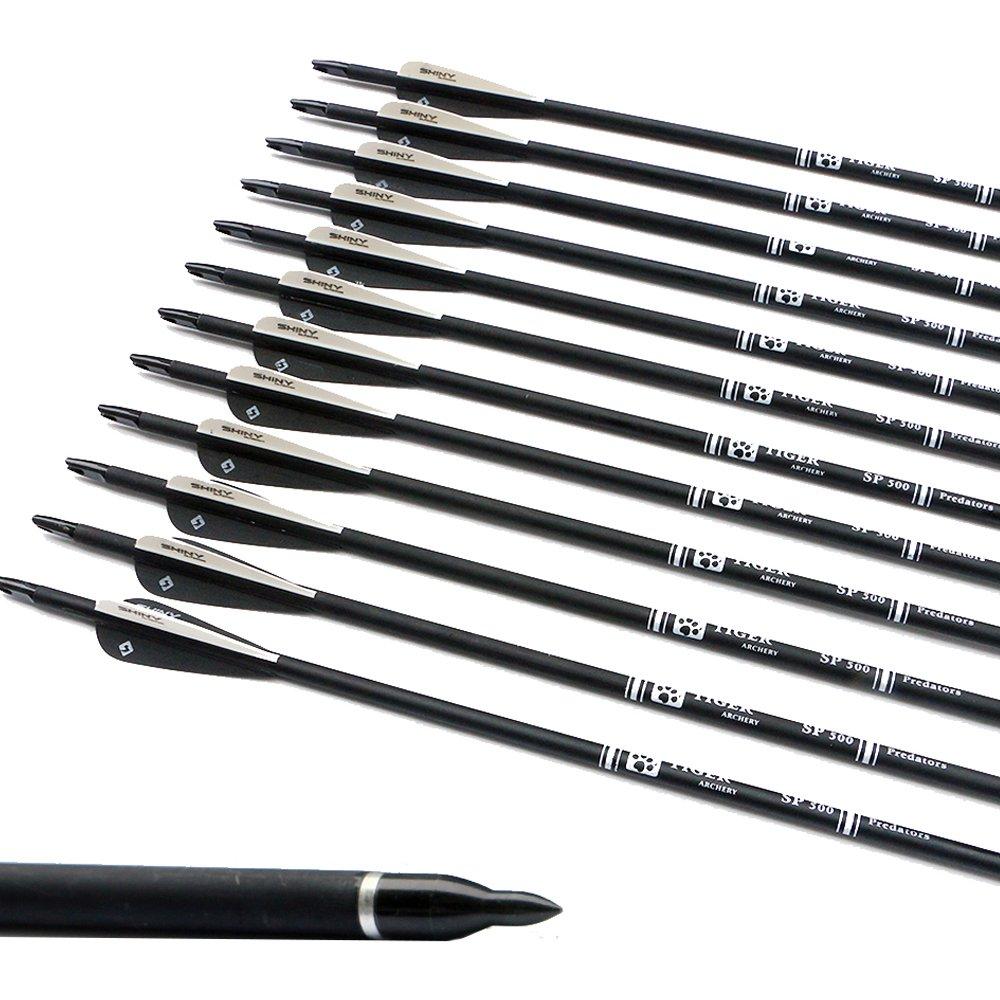 Tiger Archery TIGER ARCHERY 30Inch Carbon Arrow Practice Hunting Arrows with Removable Tips for Compound & Recurve Bow(Pack of 12) (Black White)