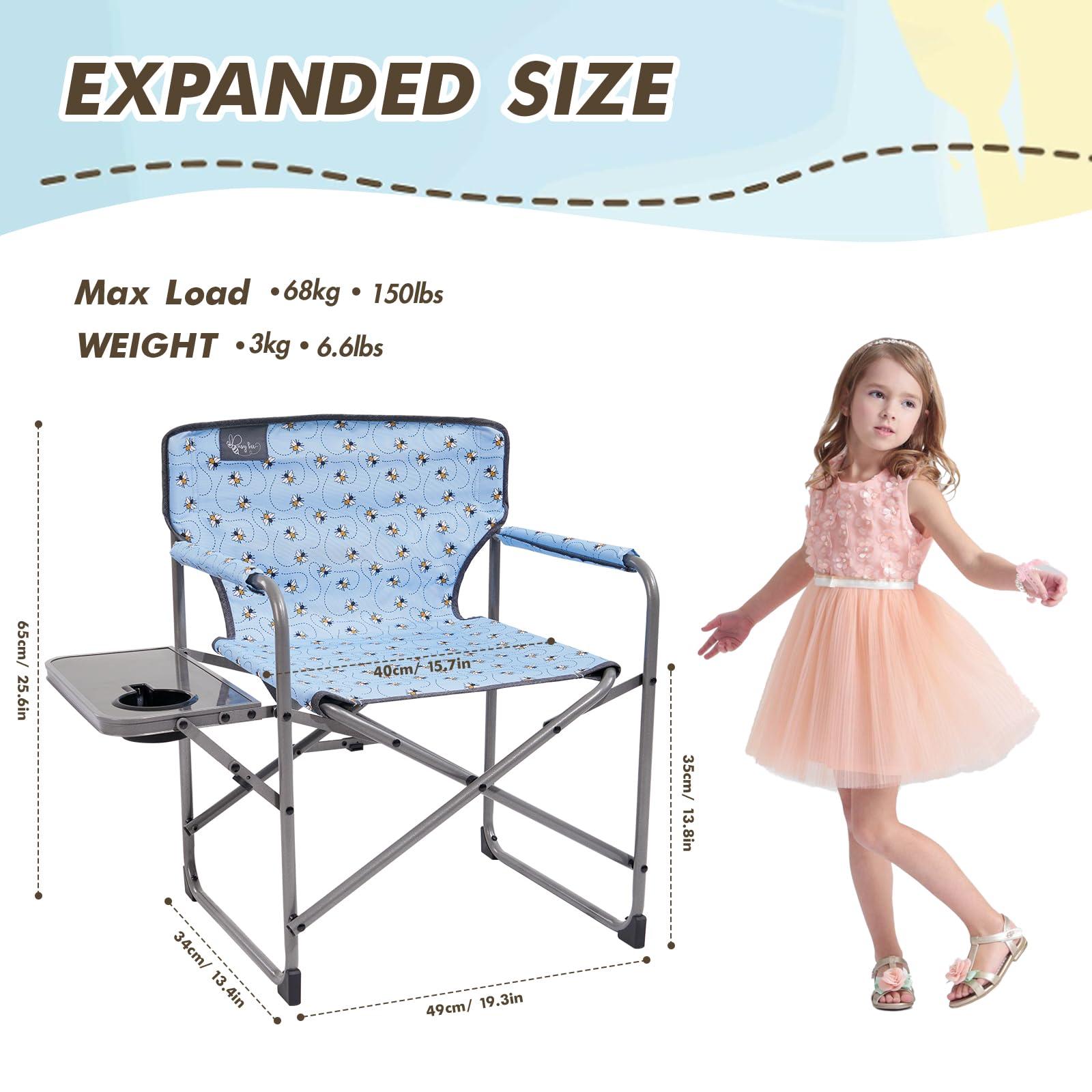 Busy Bee Busy Bee Kids Director Camping Chair with Foldable Side Table, Lightweight, Flat Folding, Compact and Portable, Perfect Kid Beach Chairs, Supports 150 Lbs.