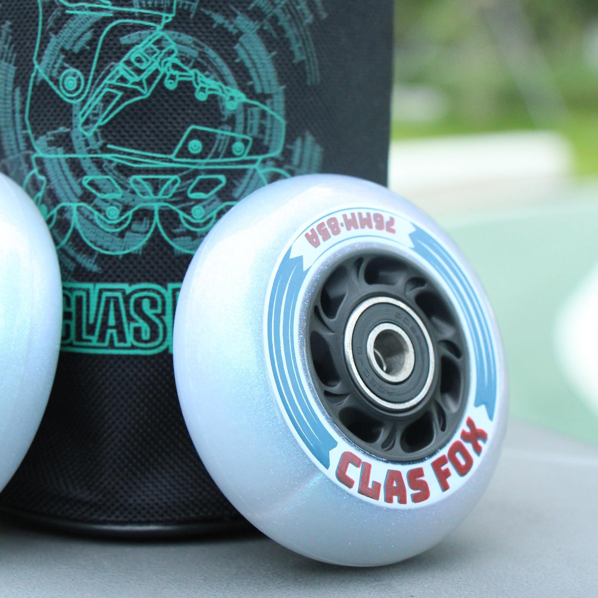 CLAS FOX CLAS FOX Inline Skate Replacement Wheels With Wheels Bag 72mm/76mm with Bearings ABEC-9 and Floating Spacers for Blades Roller Hockey Skates, 85A Indoor & Outdoor (8-Pack) (76MM)
