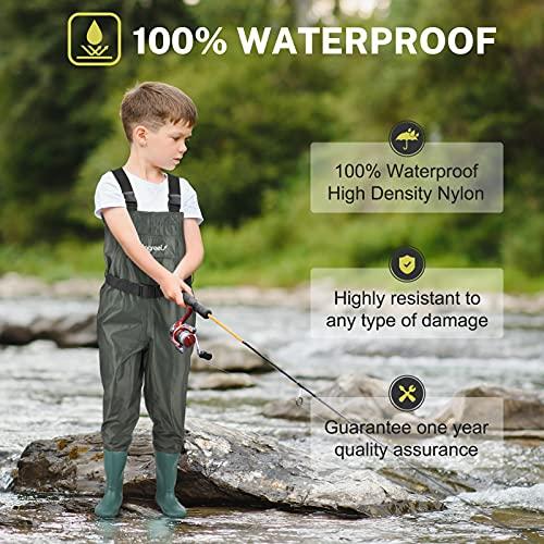 Magreel Magreel Kids Chest Waders Waterproof Nylon/PVC Youth Waders with Boots Fishing & Hunting Waders for Toddler & Children, Boys & Girls, Army Green, Age 8/9