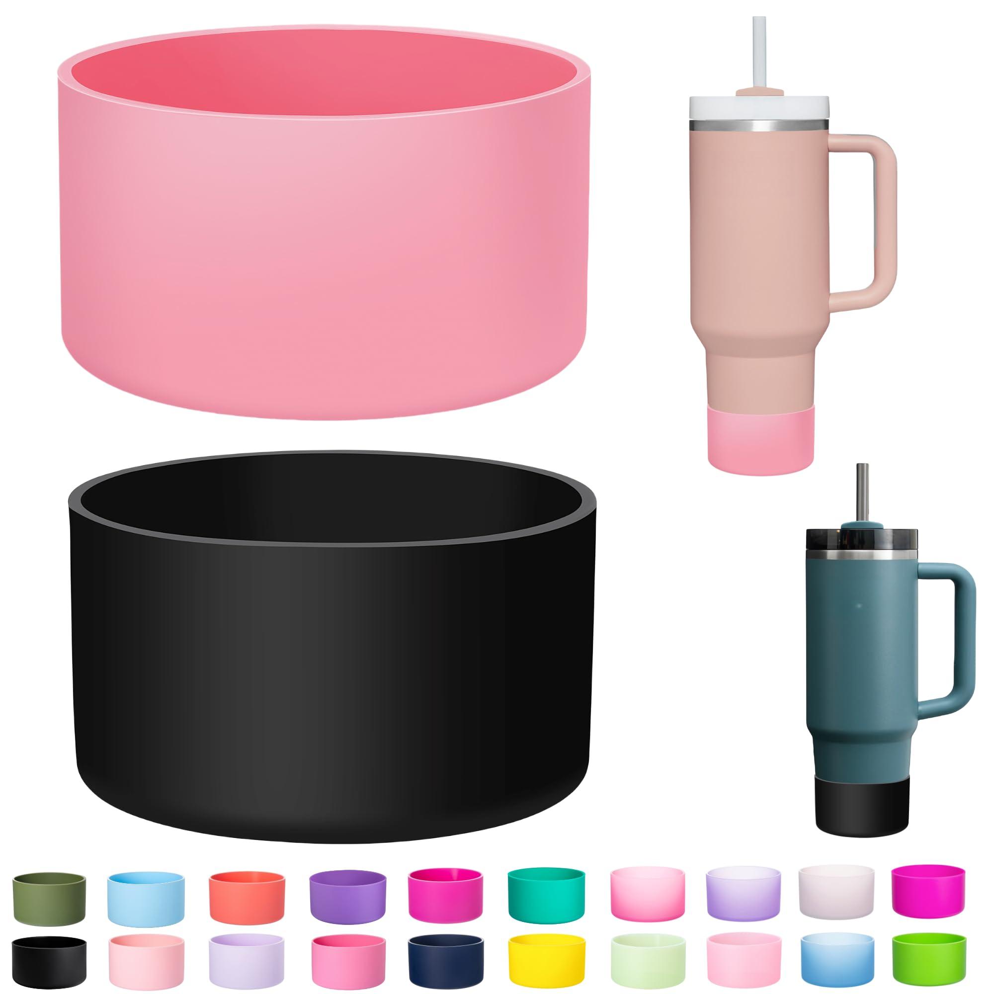 LONPARRY LONPARRY 2-Pack Stanley Cup Silicone Boot for Stanley Tumbler IceFlow 40oz Rubber Bottom Sleeve Protector for Stanley Owala Hydro Flask Tumbler 40oz Car Travel Cup Bottle Bottom (Black+Rouge Pink)