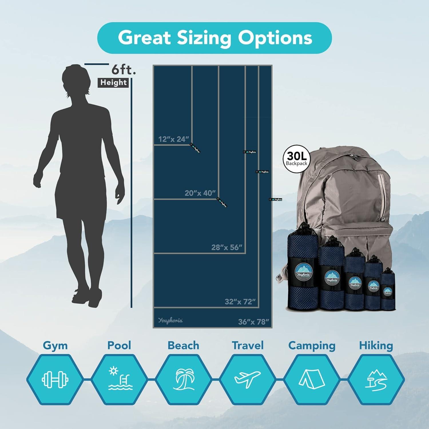 Youphoria Outdoors Youphoria Microfiber Travel Towel Fast Drying Lightweight - Quick Dry Towel for Camping, Beach, Backpacking, Hiking, & Sport