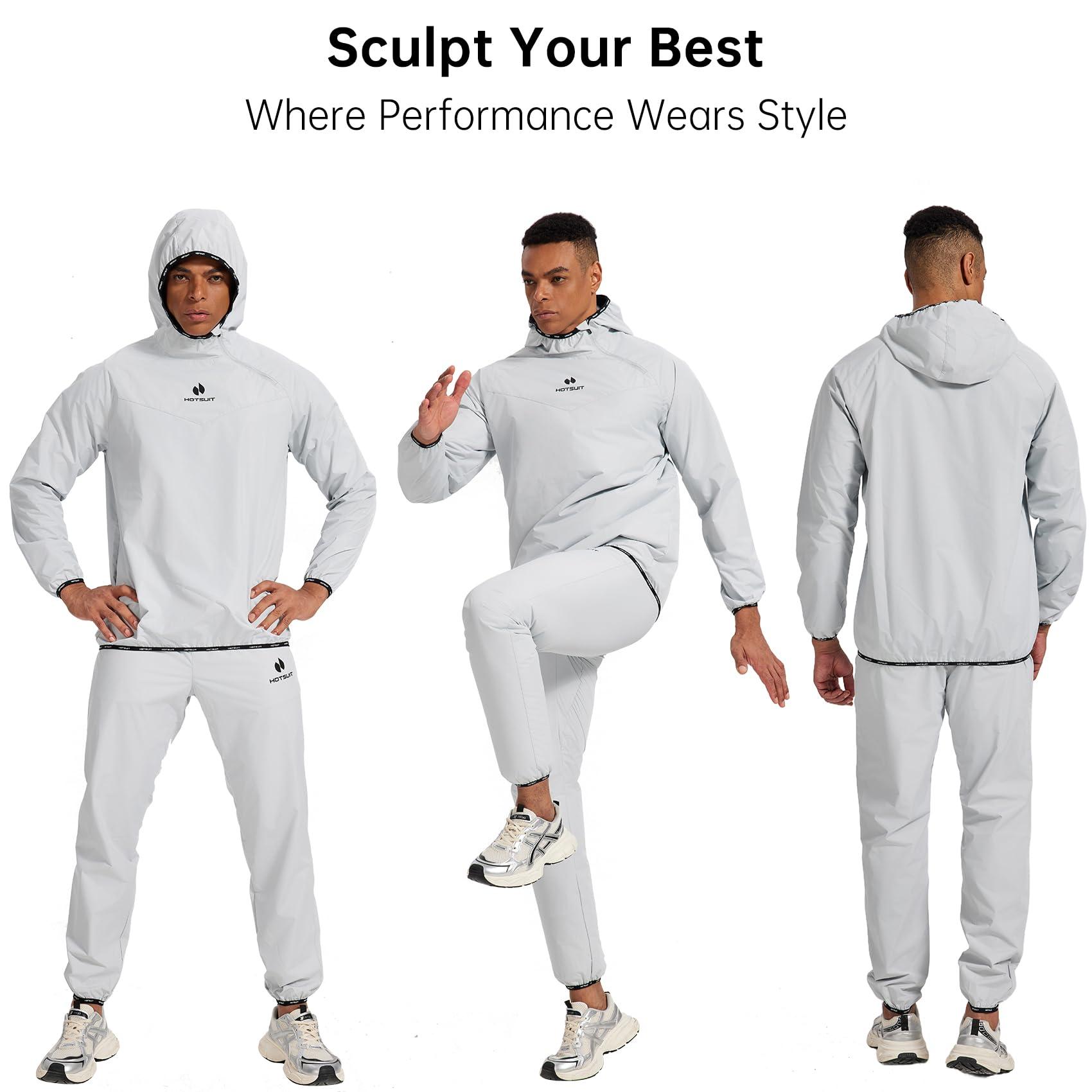 HOTSUIT HOTSUIT Sauna Suit for Men Sweat Sauna Jacket Pant Gym Workout Sweat Suits, Light Gray, XL