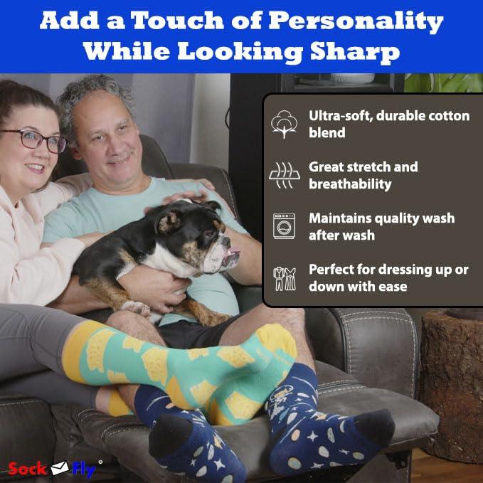 SockFly SockFly VW Beetle Green Dress Socks Funny Novelty Crazy Fun Design Men Size 8-12 Cotton Casual Crew Colorful Funky Fancy Socks Gift for Men