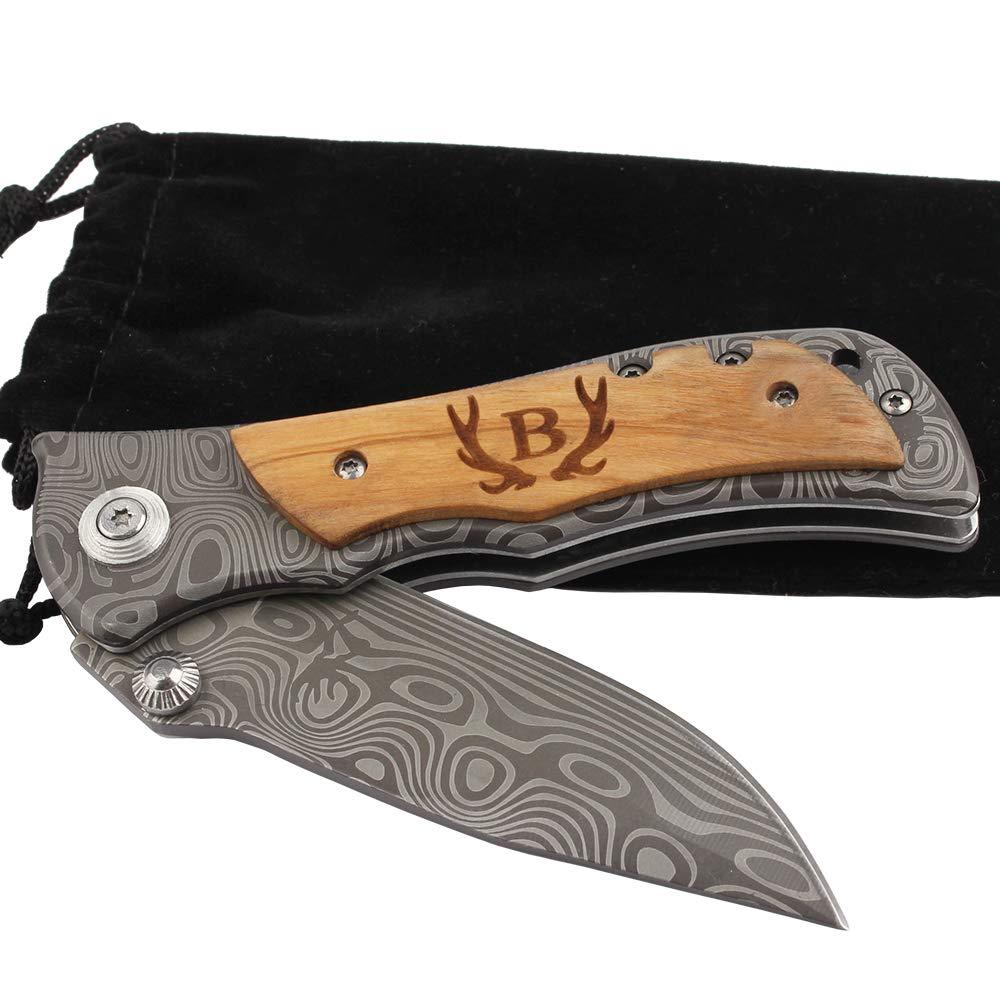 Fanfoobi Fanfoobi Laser Engraved Pocket Knife with monogrammed B(from Alphabet 26 A-Z), Men Anniversary Present, Knife For Men