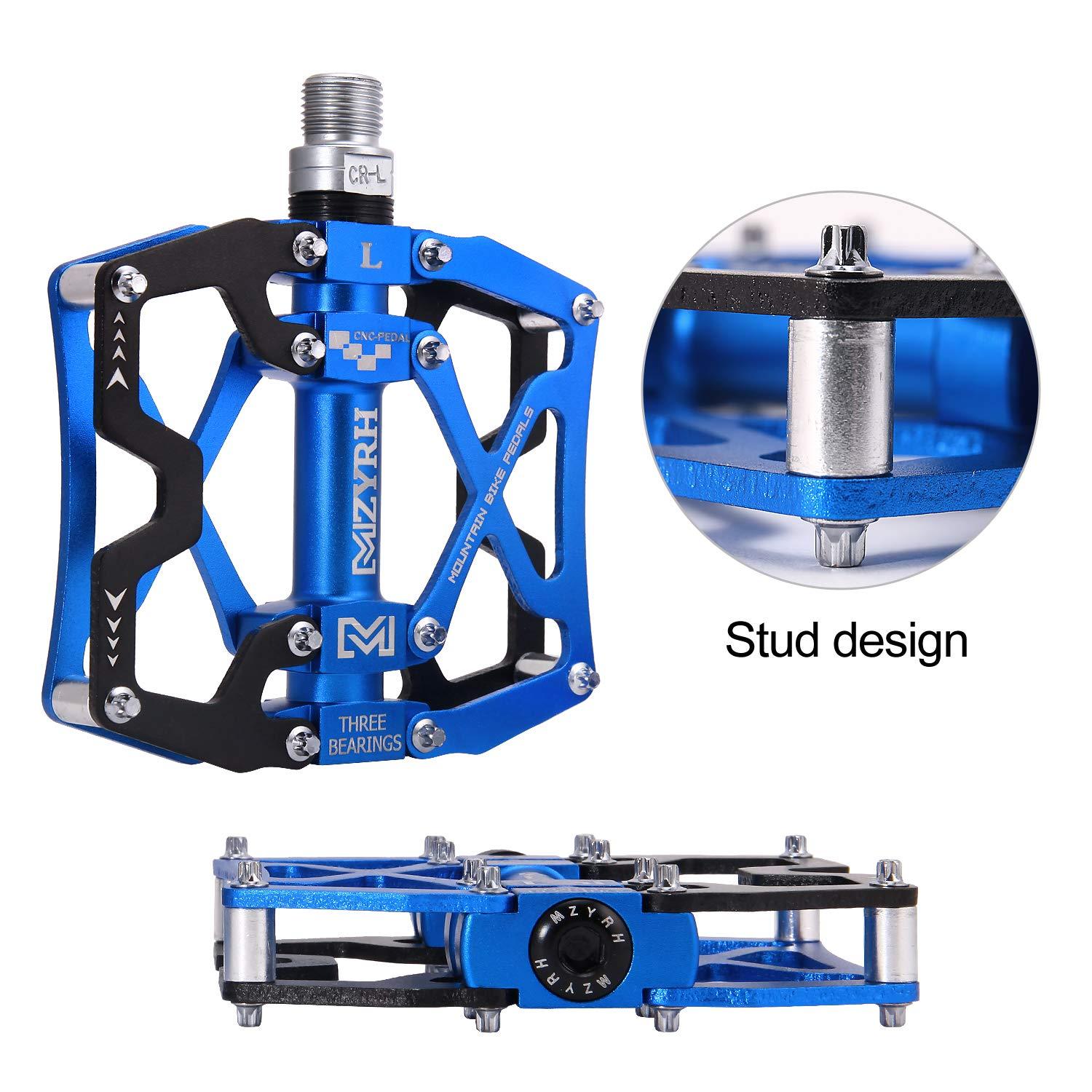 MZYRH MZYRH Mountain Bike Pedals, Ultra Strong Colorful CNC Machined 9/16" Cycling Sealed 3 Bearing Pedals(Black Blue 3 Bearings)
