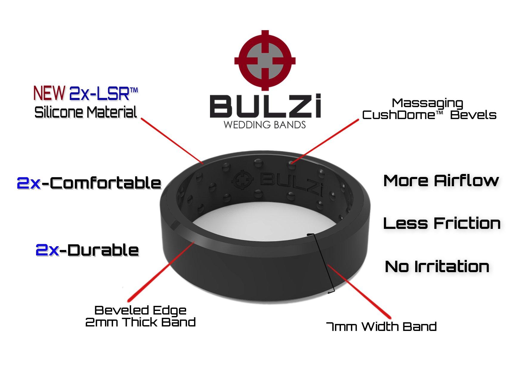 BULZi Wedding Bands Massaging Comfort Fit Premium Silicone Ring with Airflow Beveled Edge Design Mens and Womens Rings Breathable Flexible Work Safety Grey Beveled Size 8