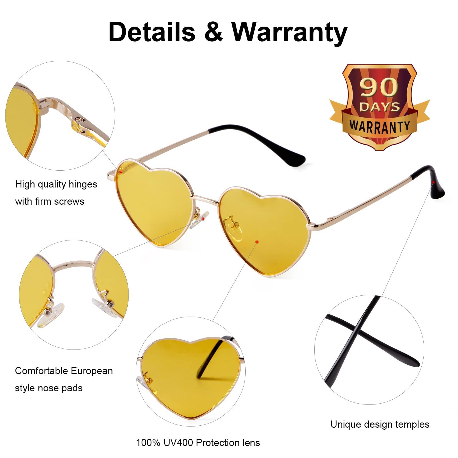 Laurinny Laurinny Retro Heart Sunglasses Polarized for Women Men Yellow Heart Shaped Glasses Metal Frame Spring Hinge