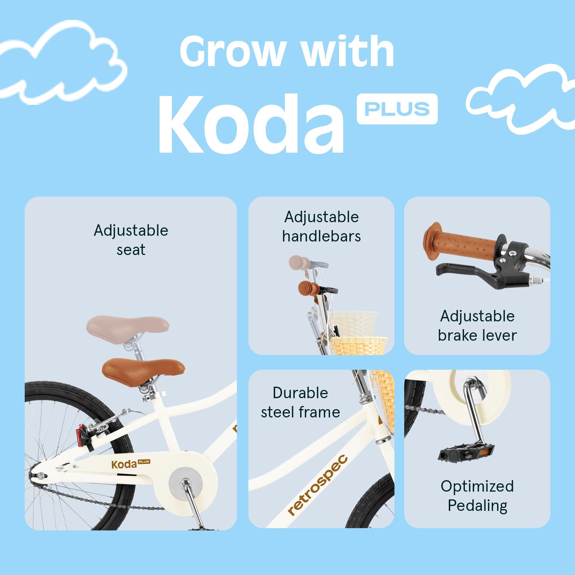 Retrospec Retrospec Koda Plus Kids Bike for Boys & Girls Ages 6-8 Years - 20\" Children\'s Bicycle, Adjustable Seat & Handlebars, Removable Training Wheels, Front Hand Brakes & Safety Bell