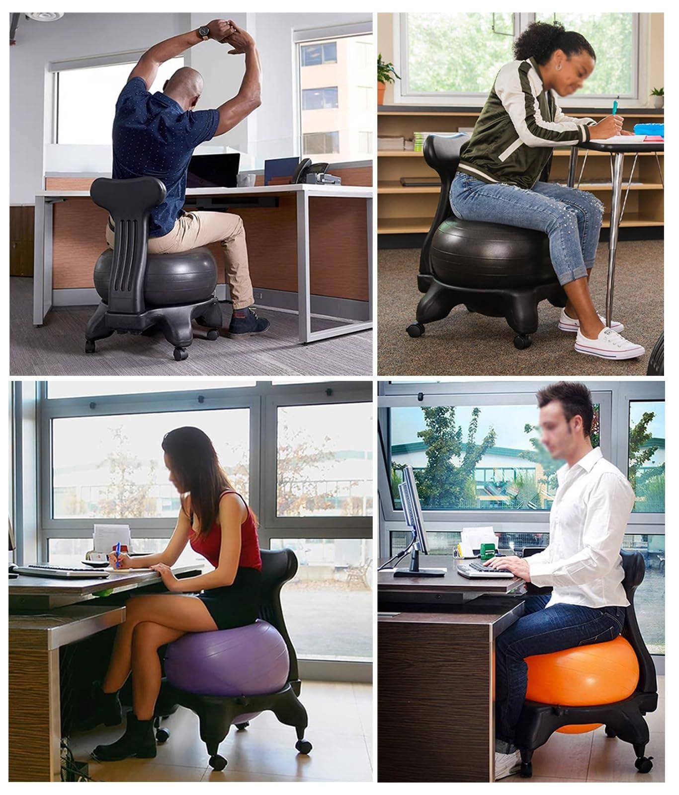 NUNETH Ergonomic Balance Ball Chair for Home and Office Desk, Premium Exercise Ball Stability Yoga Ball Posture Chair, Includes Anti-Burst Ball and Air Pump