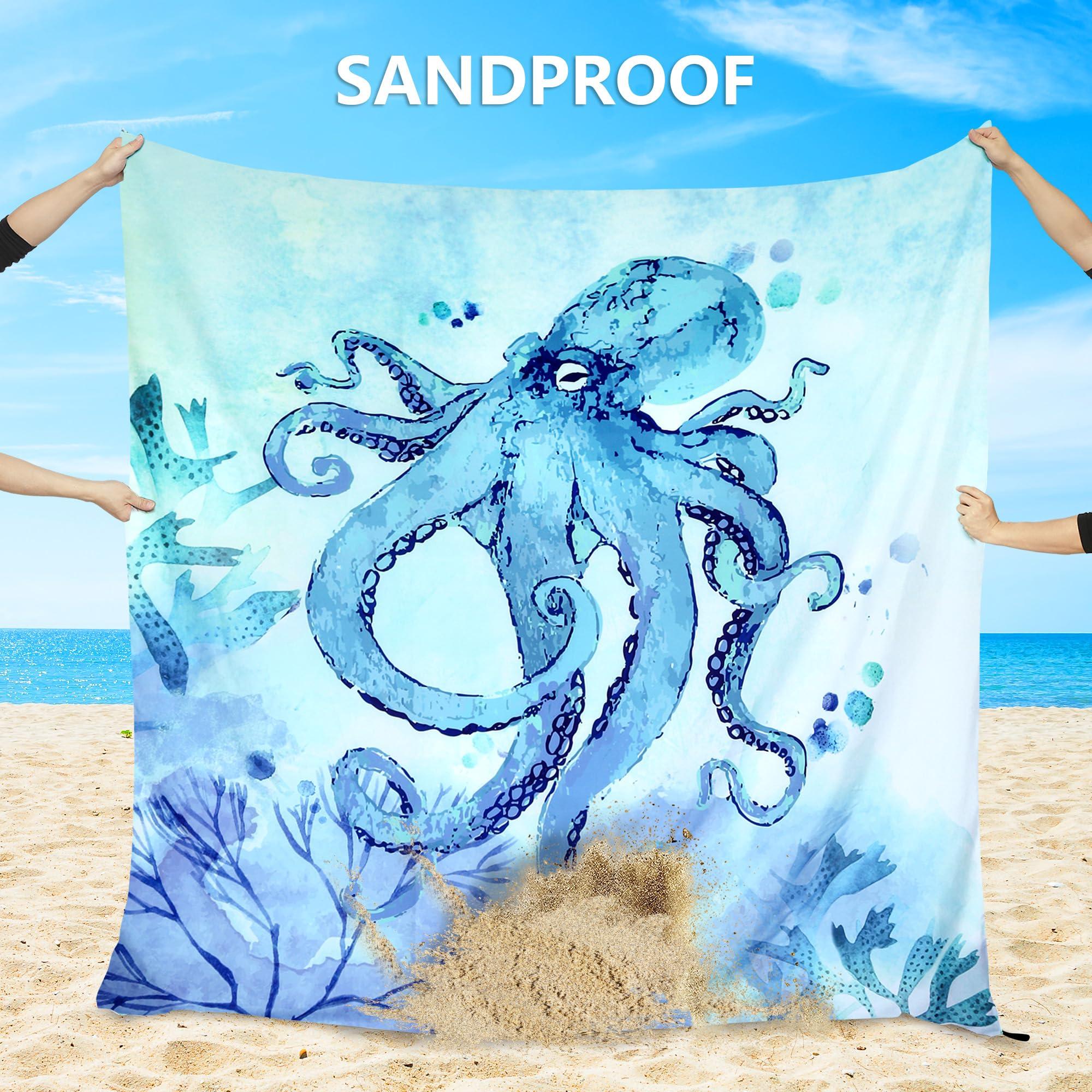 HIHOHO HIHOHO Beach Blanket Waterproof Sandproof Beach Mat for 1-8 Adults Quick Drying Durable Outdoor Picnic Mat for Beach Festival Travel Camping Hiking (BL-Octopus, 79"83"(4 Person))