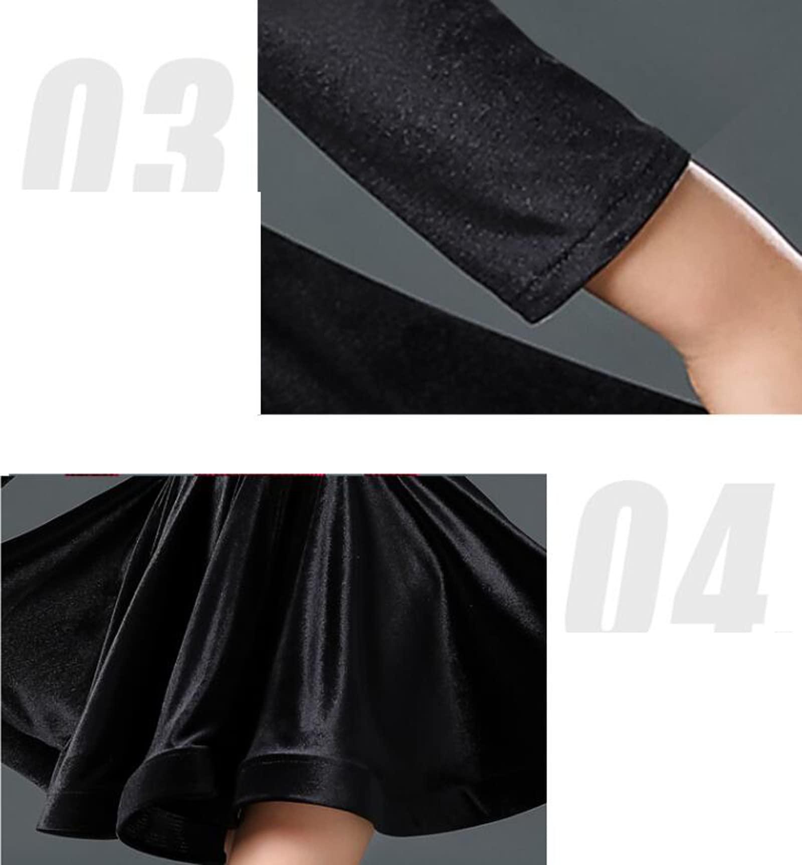 OTMYIGO OTMYIGO Girl Latin Dance Dress Tango Salsa Dancewear Dress Ballroom Competition Party Stage Performance Practice Costumes,Black,3XS