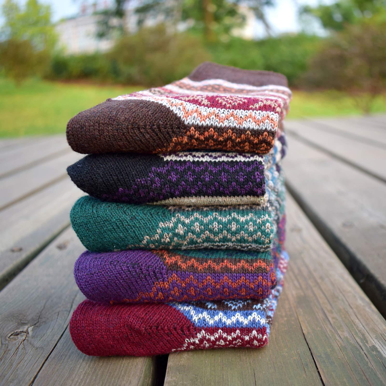 YZKKE YZKKE 5Pack Womens Vintage Winter Soft Warm Thick Cold Knit Wool Crew Socks, Multicolor, free size